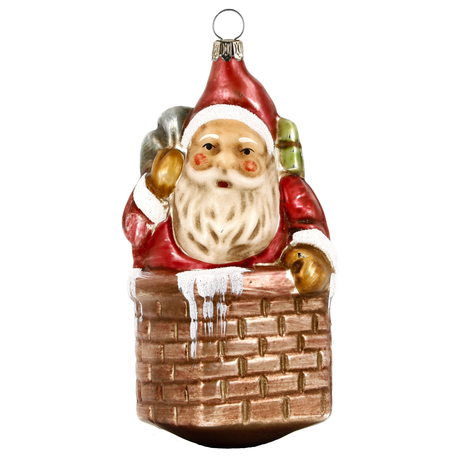 Retro Vintage style Christmas Glass Ornament - Santa with sack in chimney