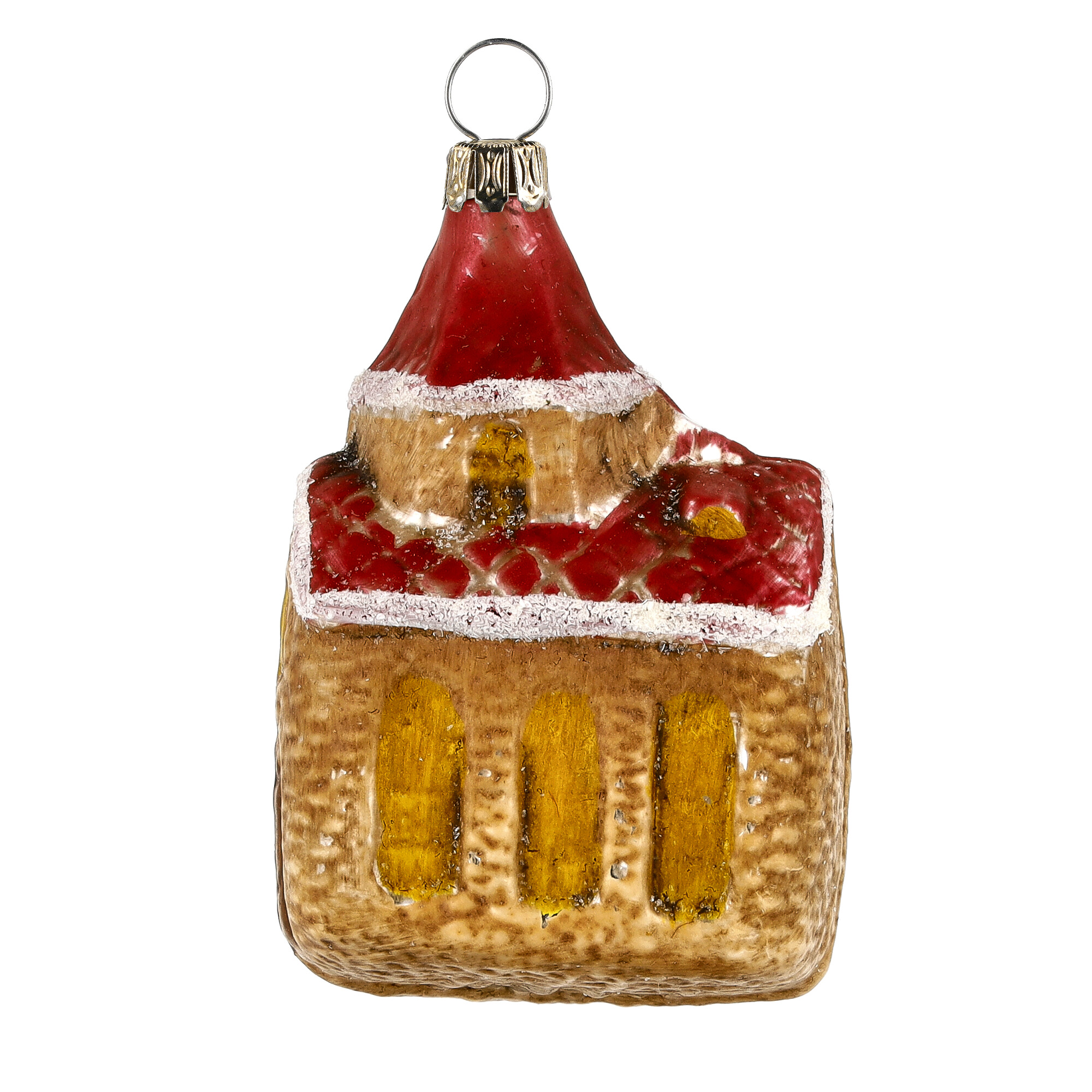 Retro Vintage style Christmas Glass Ornament - Church with red roof