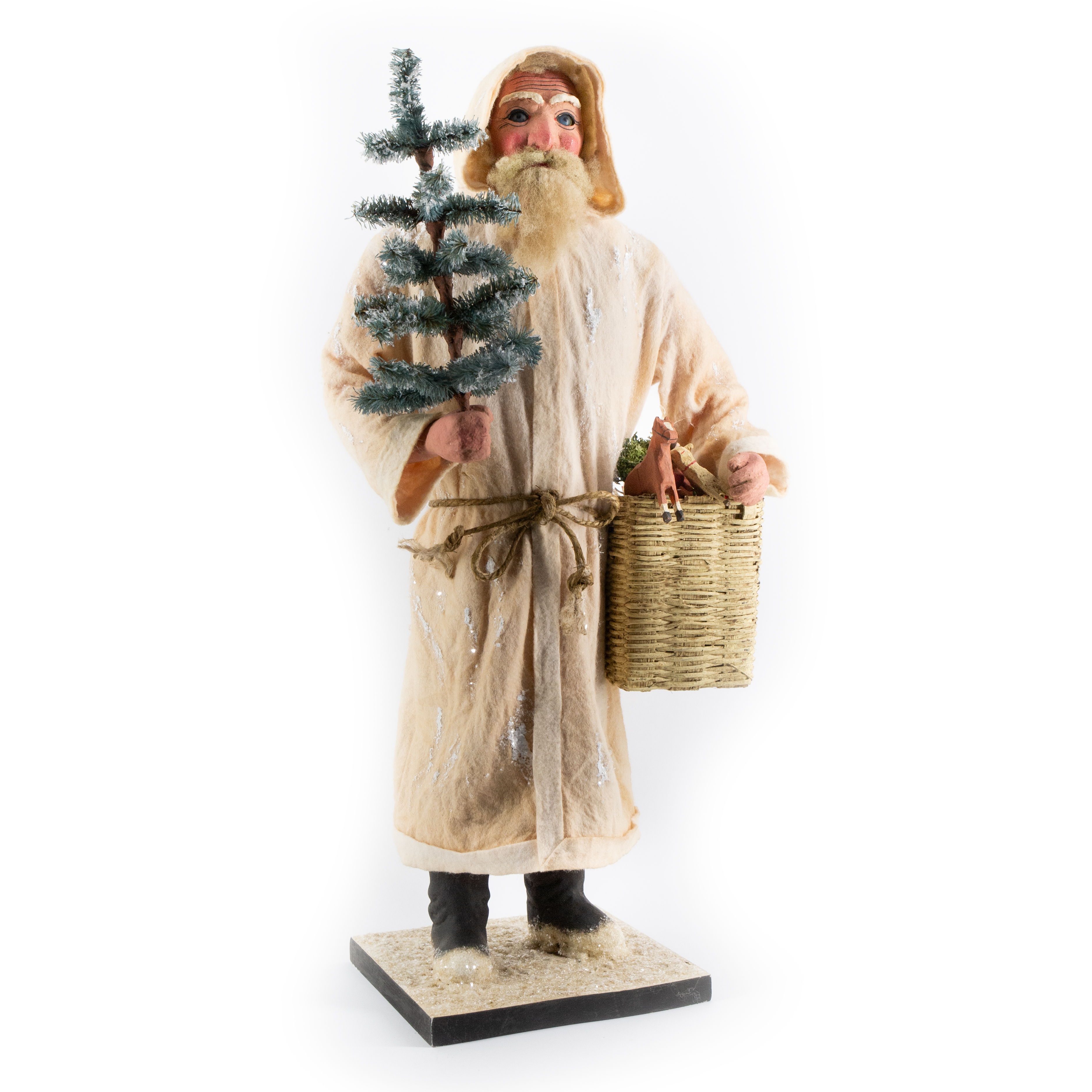 Candy Container Santa Claus with creamy felt coat, basket and toys, H=60cm 