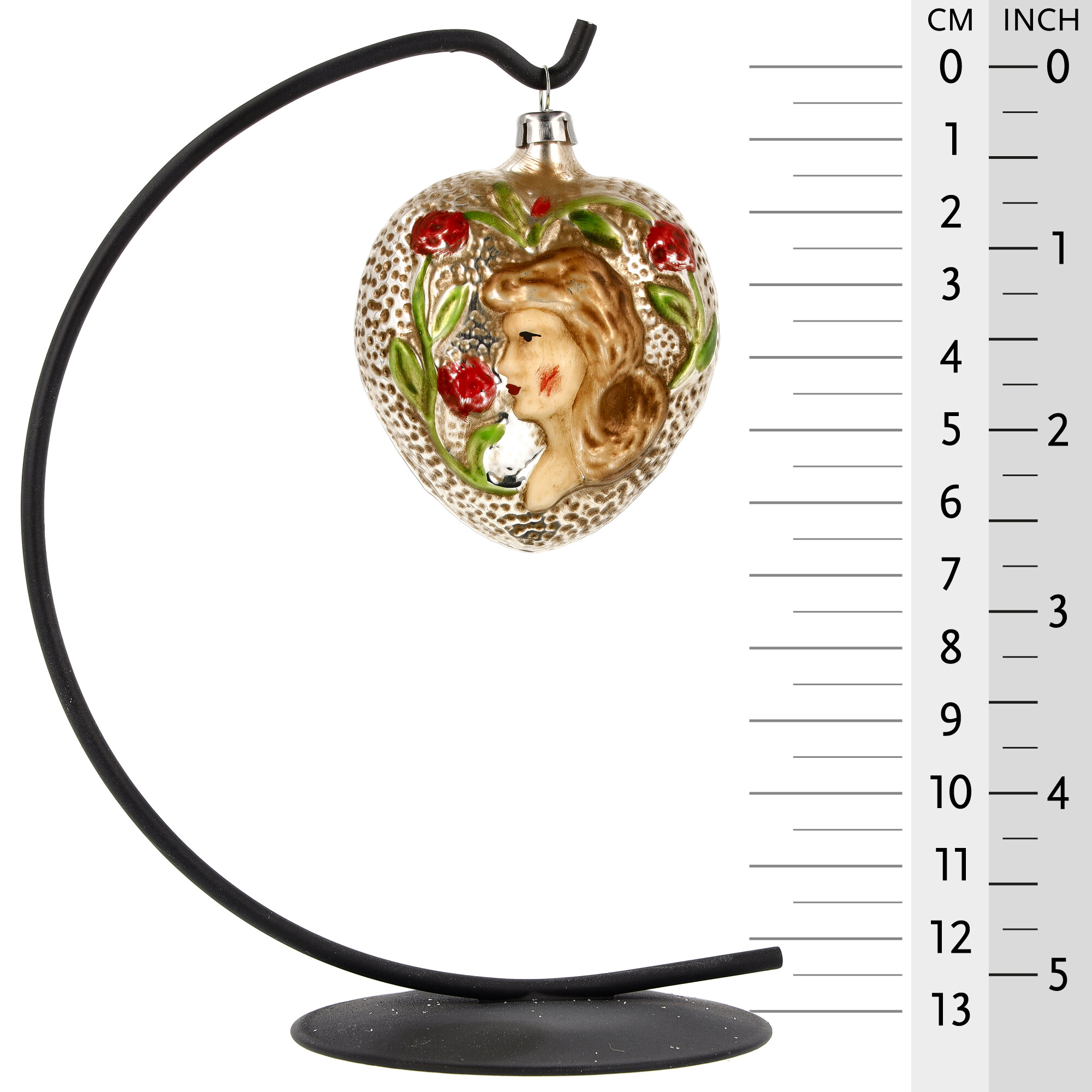 Retro Vintage style Christmas Glass Ornament - Heart with girl and roses