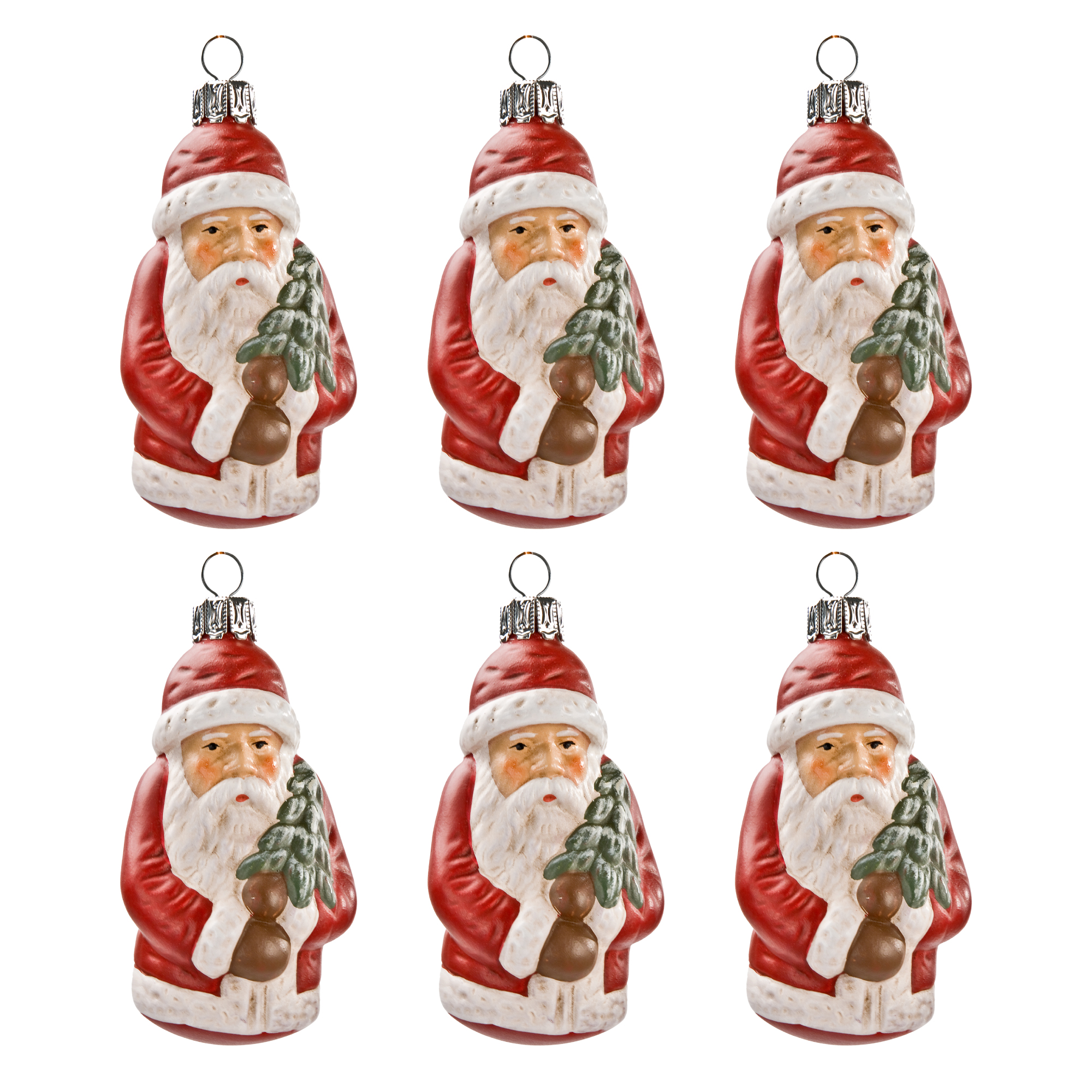 Set of 6 Christmas Ornaments "Santa" red
