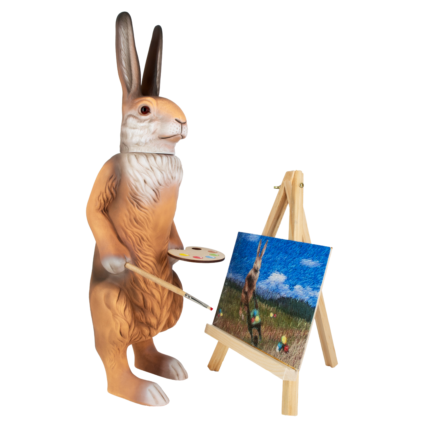 Large Easter Bunny painter with lift-off head, brown, H = 17 inch