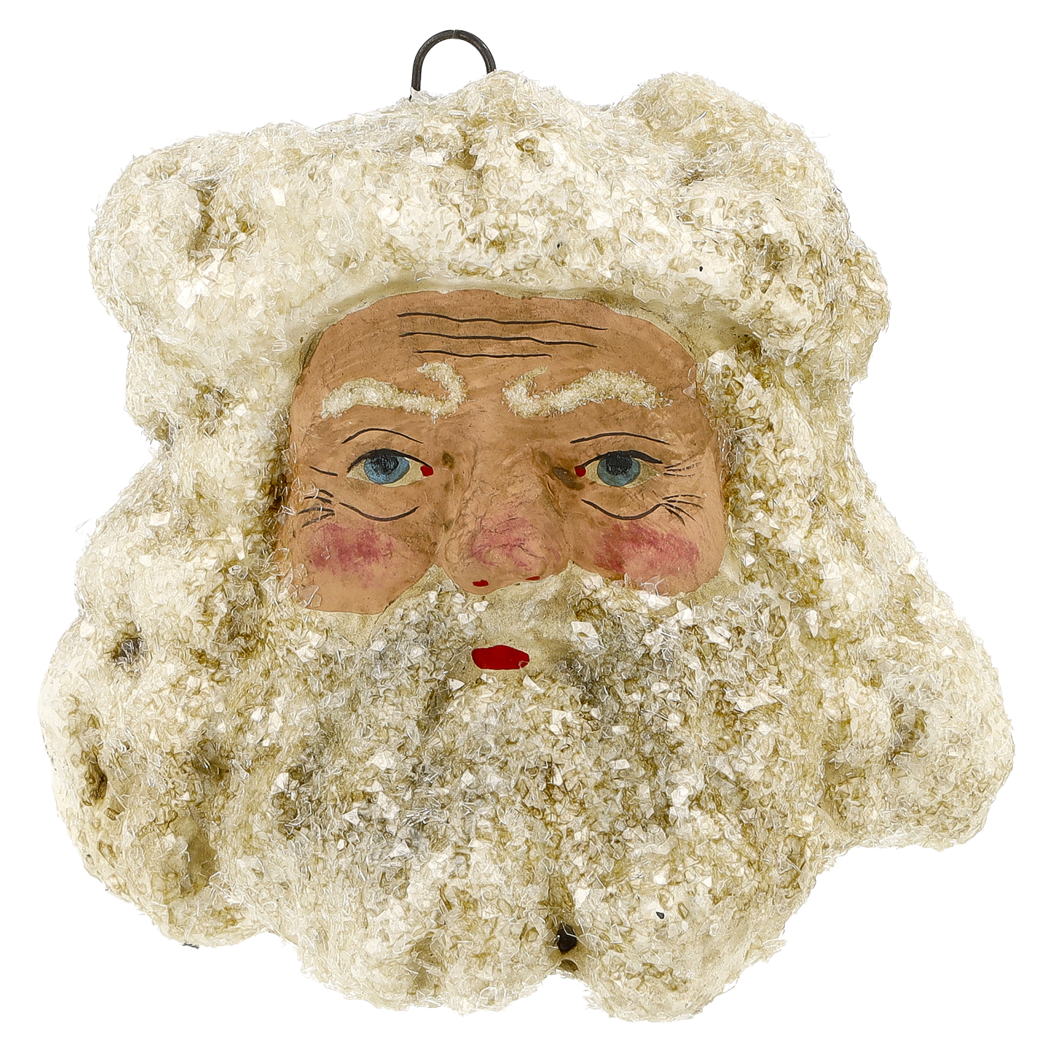 Großer Weihnachtsmannkopf, antikweiß, Glitter, handbemalt