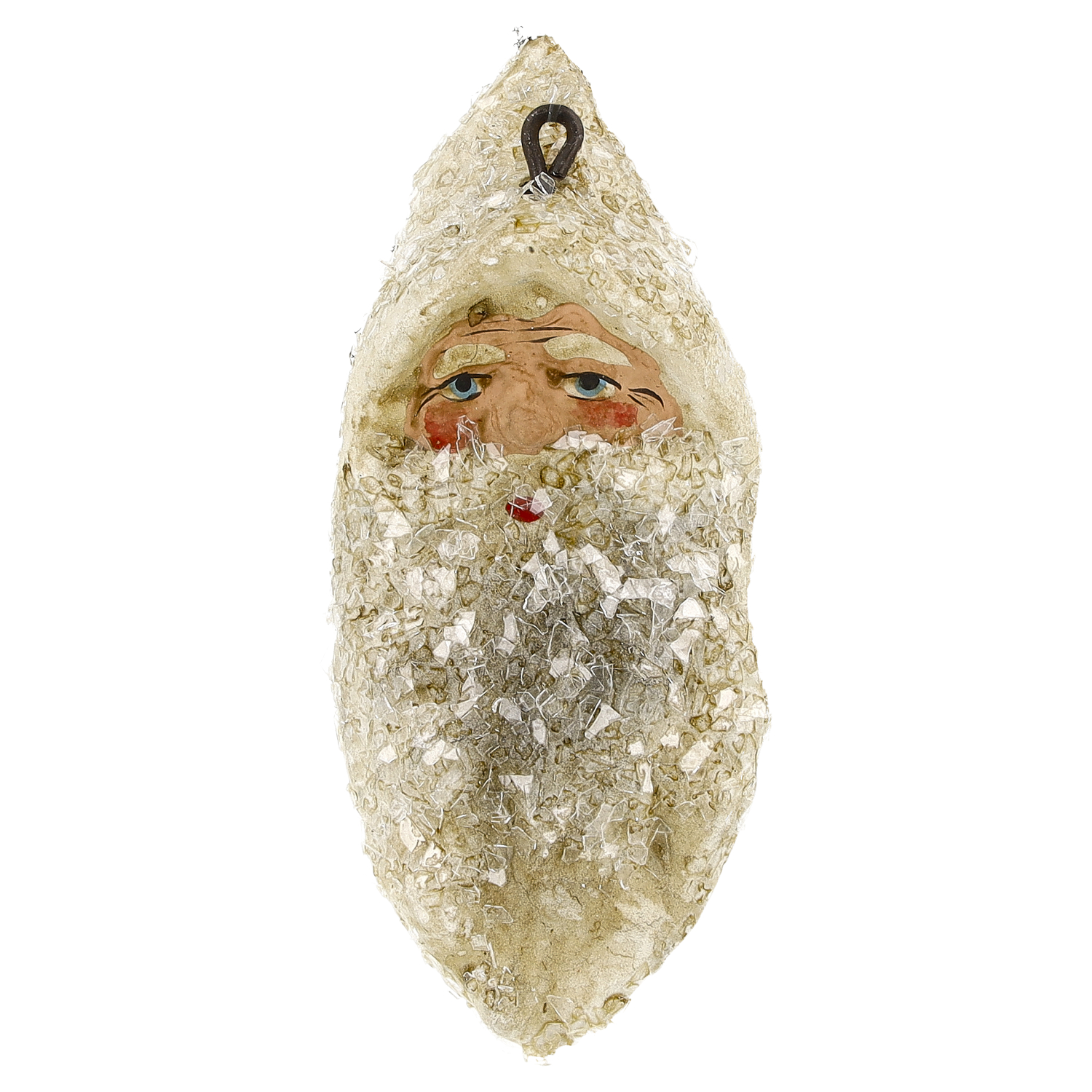 Antiker Weihnachtsmann-Anhänger, glitzernd, creme