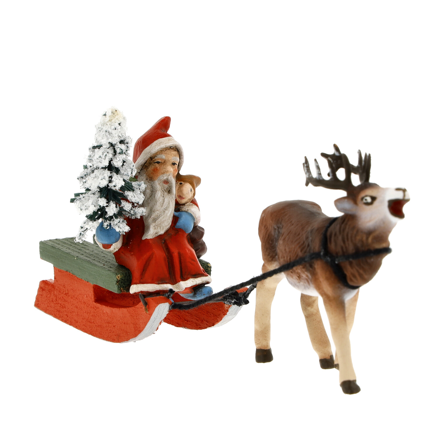 Miniatuer Santa with sled - Marolin Papermaché - made in Germany