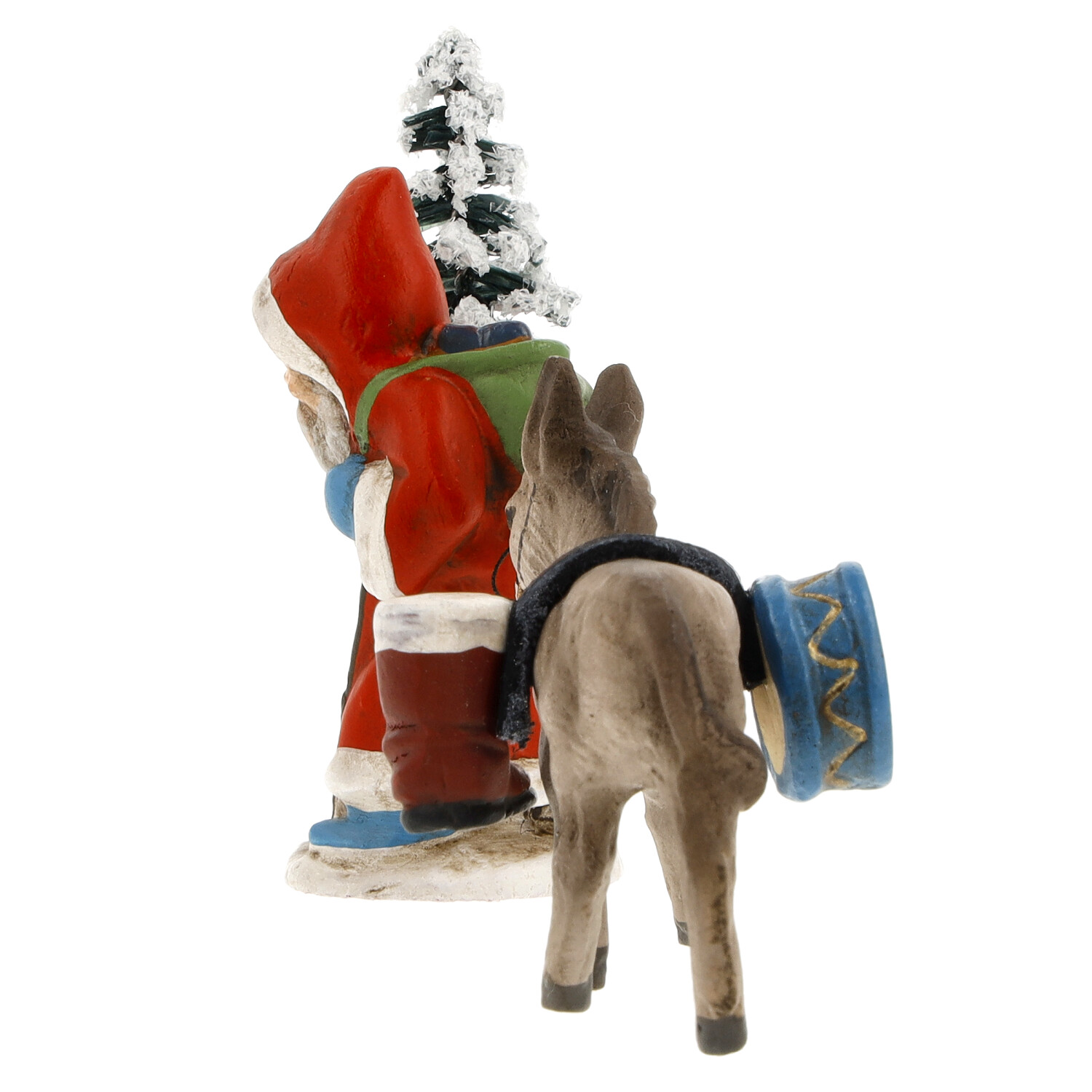 Miniature Santa with donkey - Marolin Papermaché - made in Germany