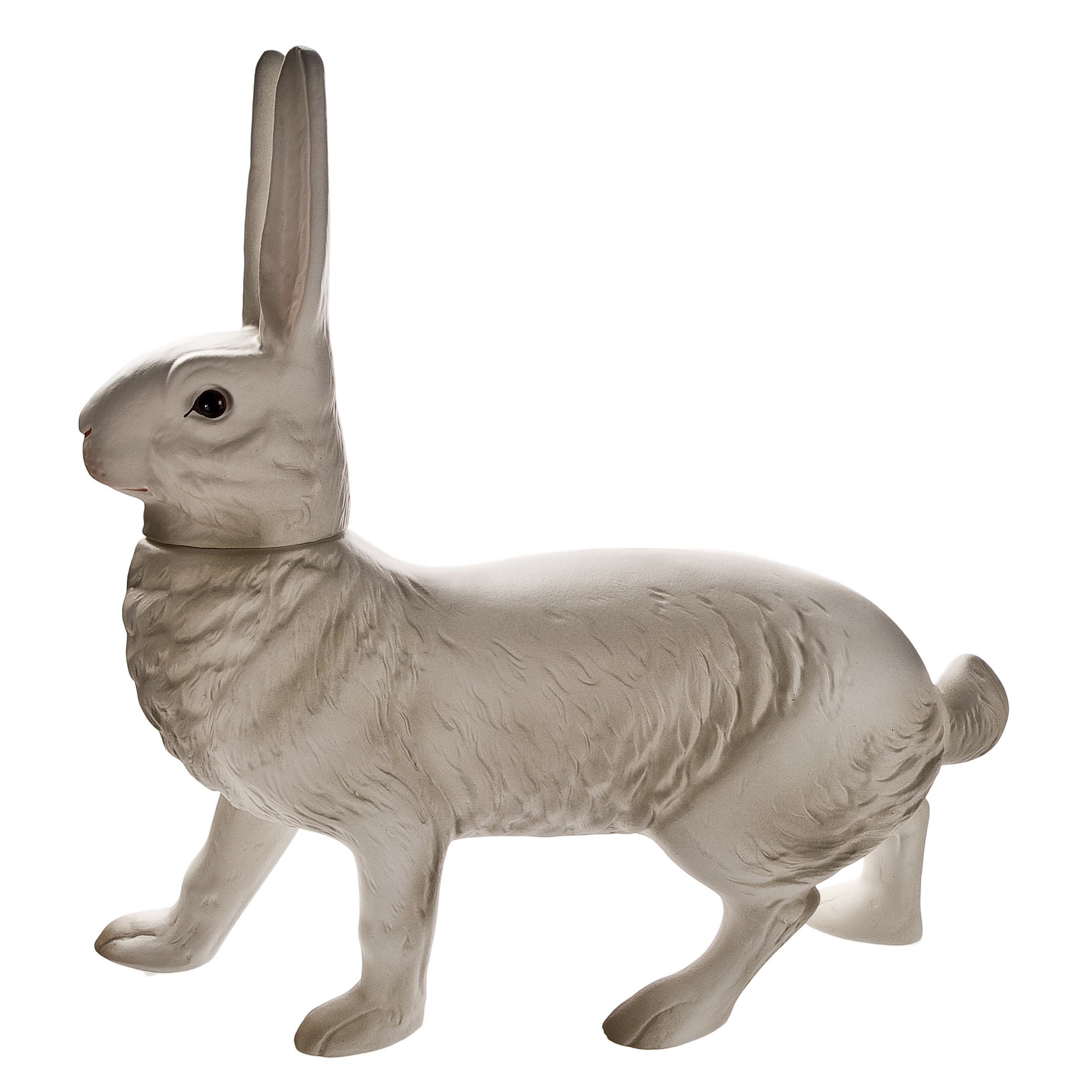 Large walking Easter hare with lift-off head, white