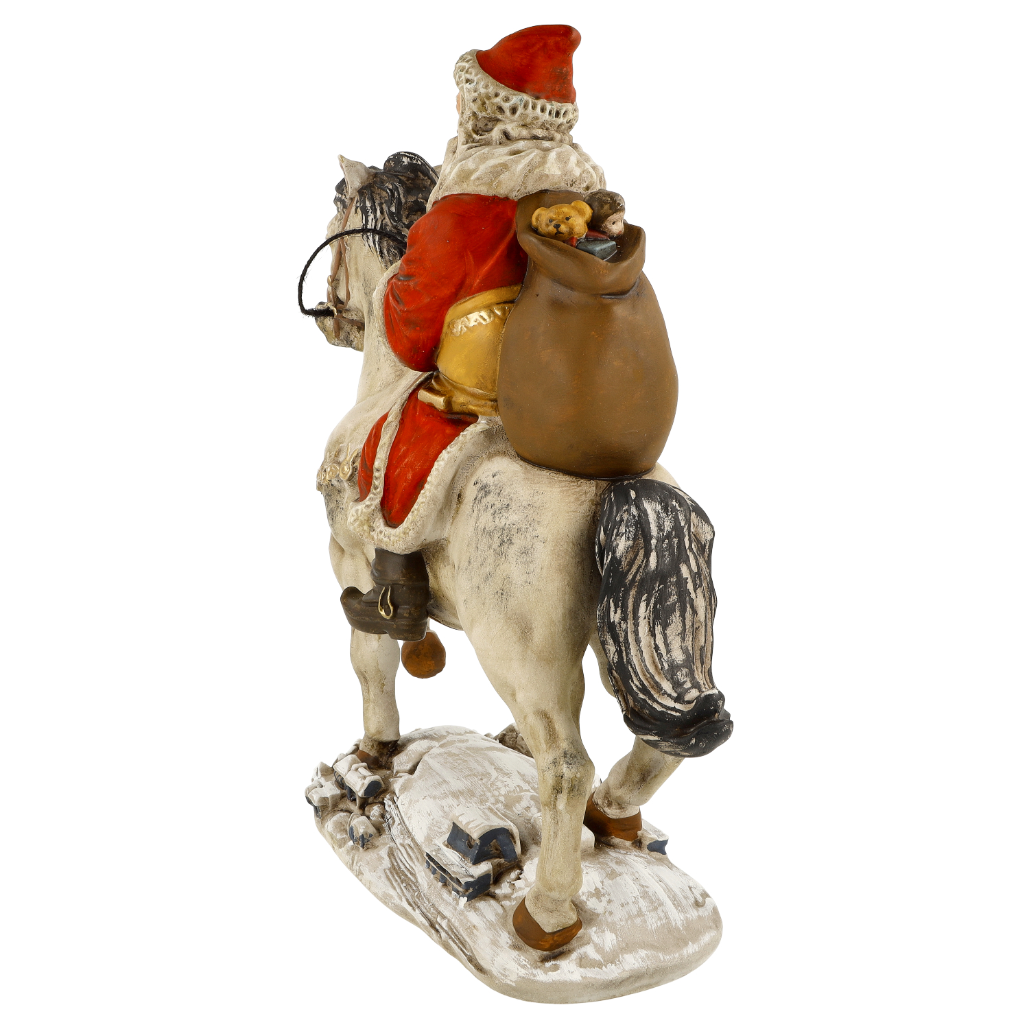 Decor figurine: Santa riding horse, sack with toys