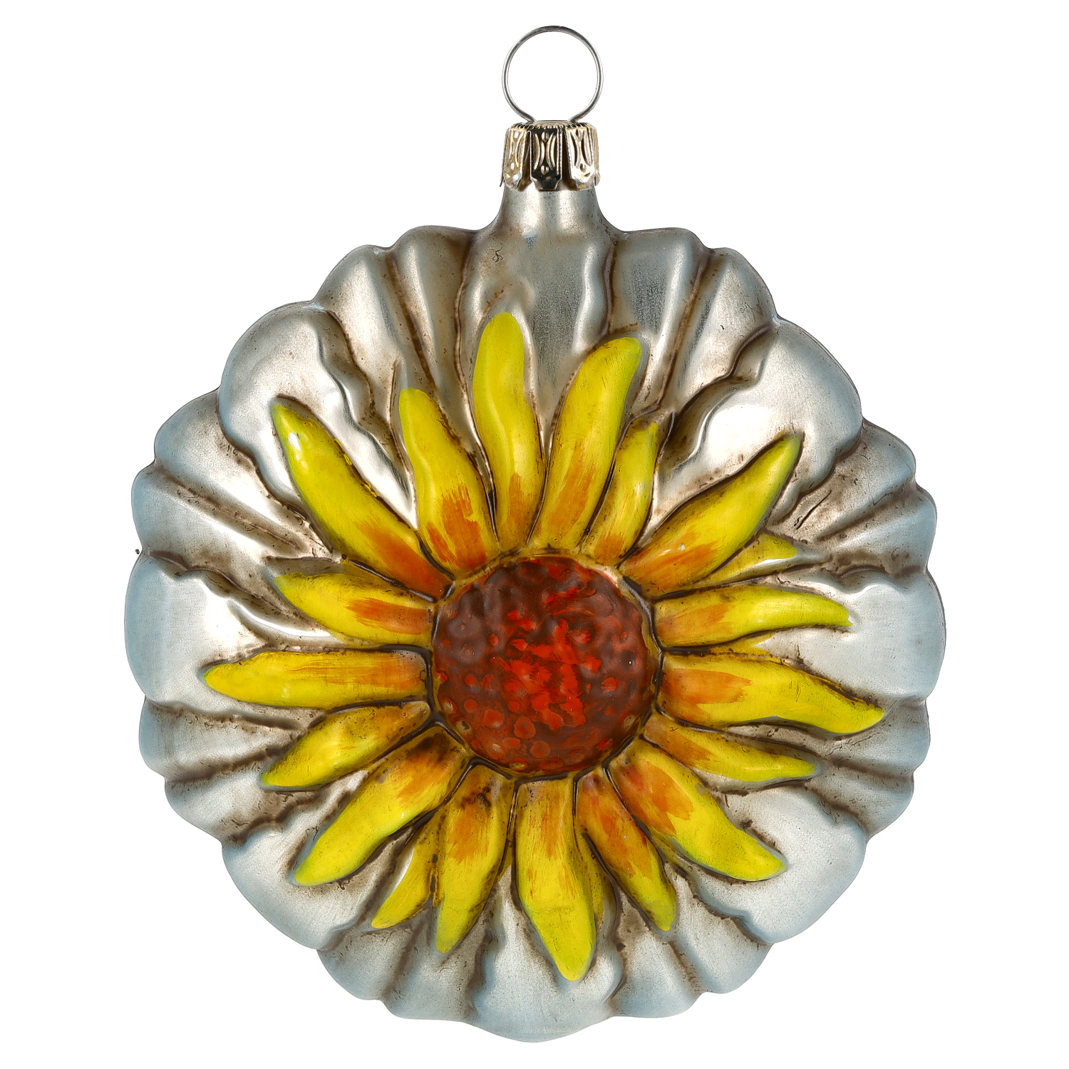 Mundgeblasen, handbemalt: Glas-Sonnenblume, patiniert