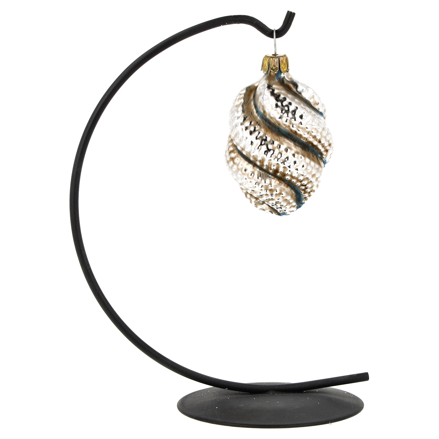 Glas-Weihnachtskugel mit Spirale am schwarzen Ständer