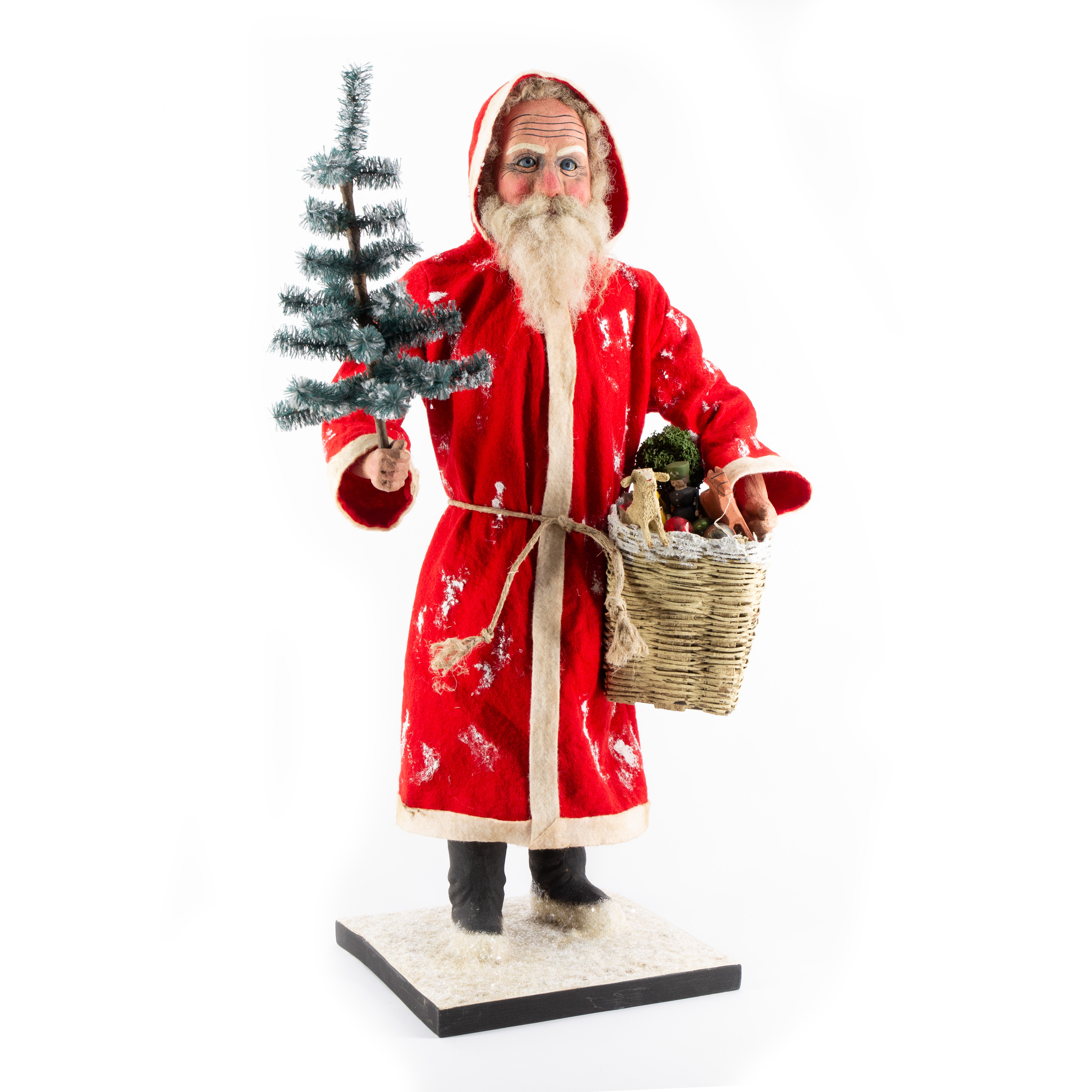 Candy Container Santa Claus with red felt coat, basket and toys, H=60cm