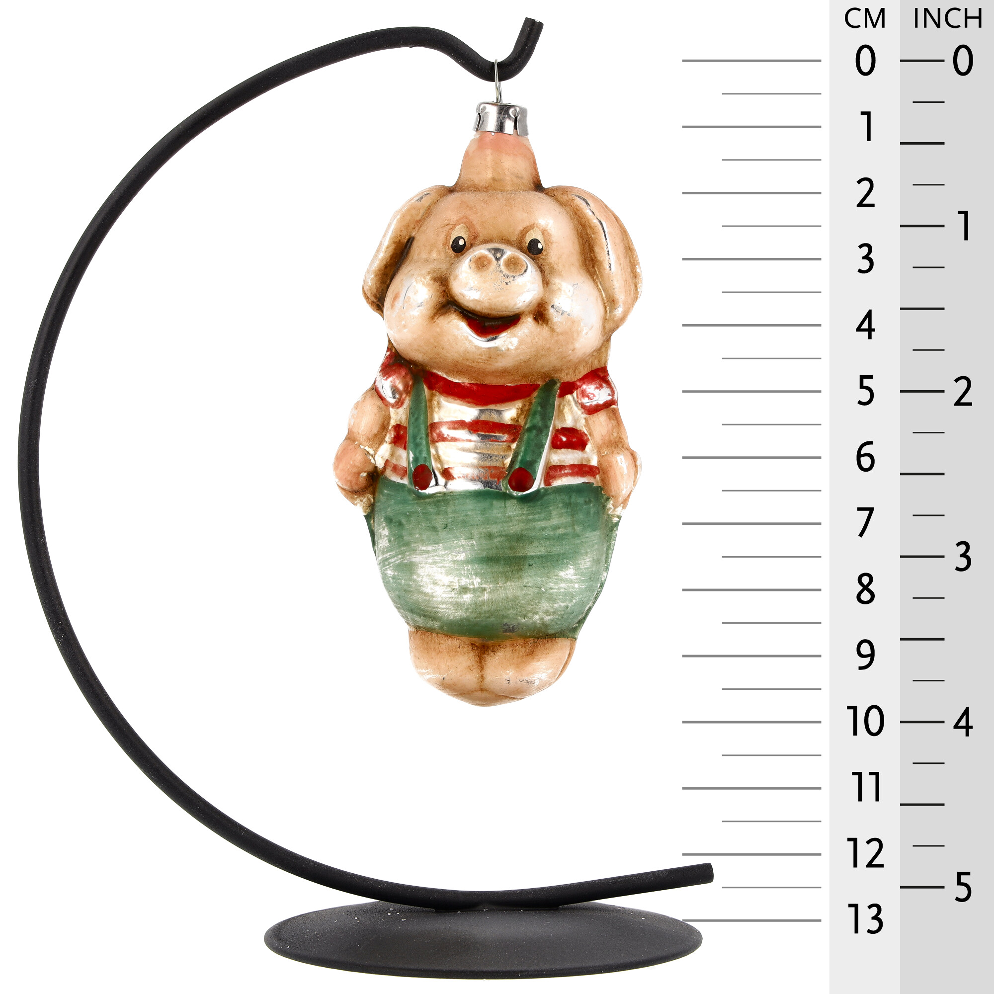 Retro Vintage style Christmas Glass Ornament - Pig with trousers