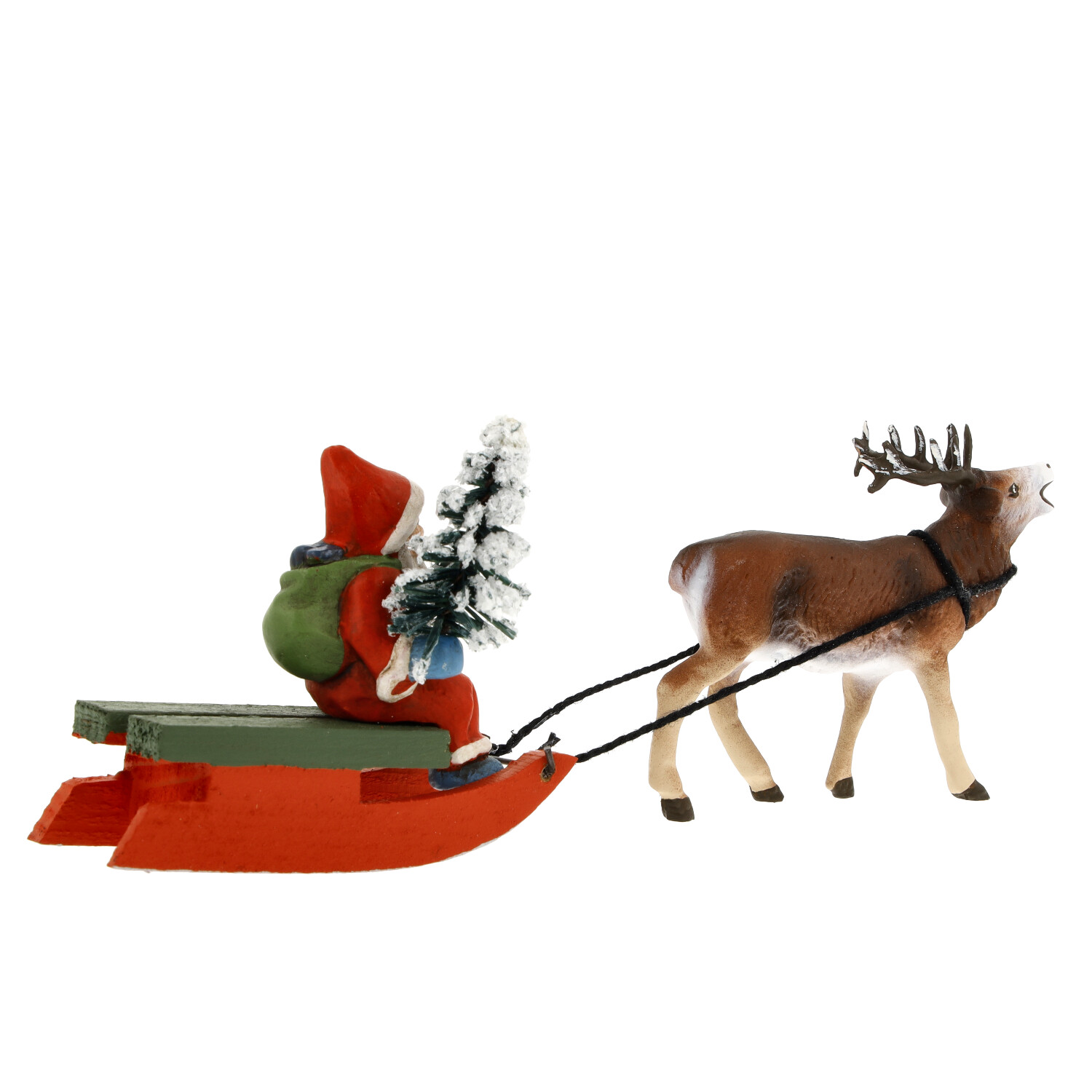 Miniatuer Santa with sled - Marolin Papermaché - made in Germany