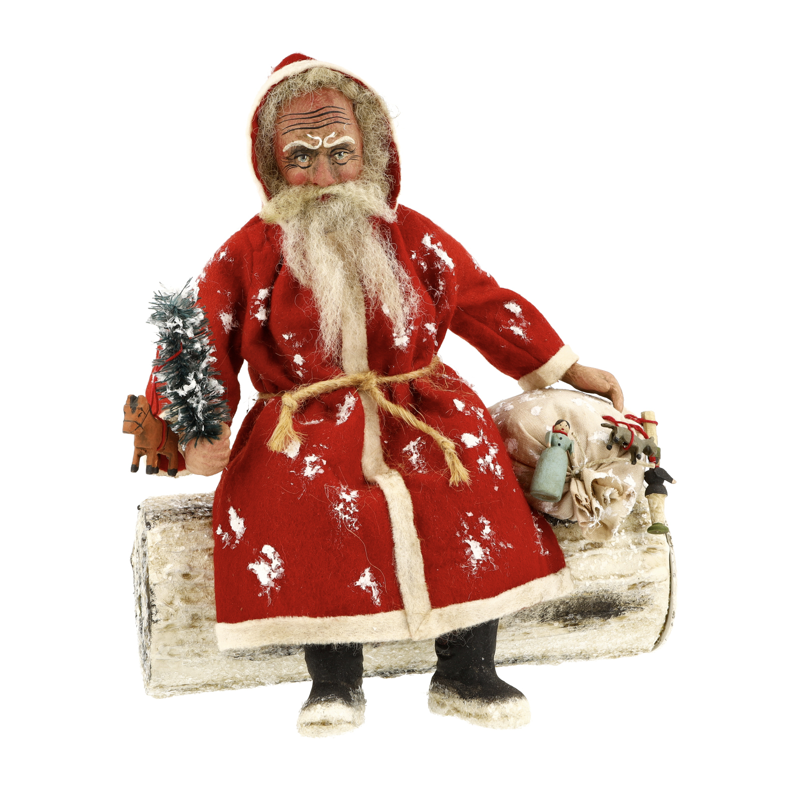 Candy Container Santa Claus with red felt coat, basket and toys, H=25cm
