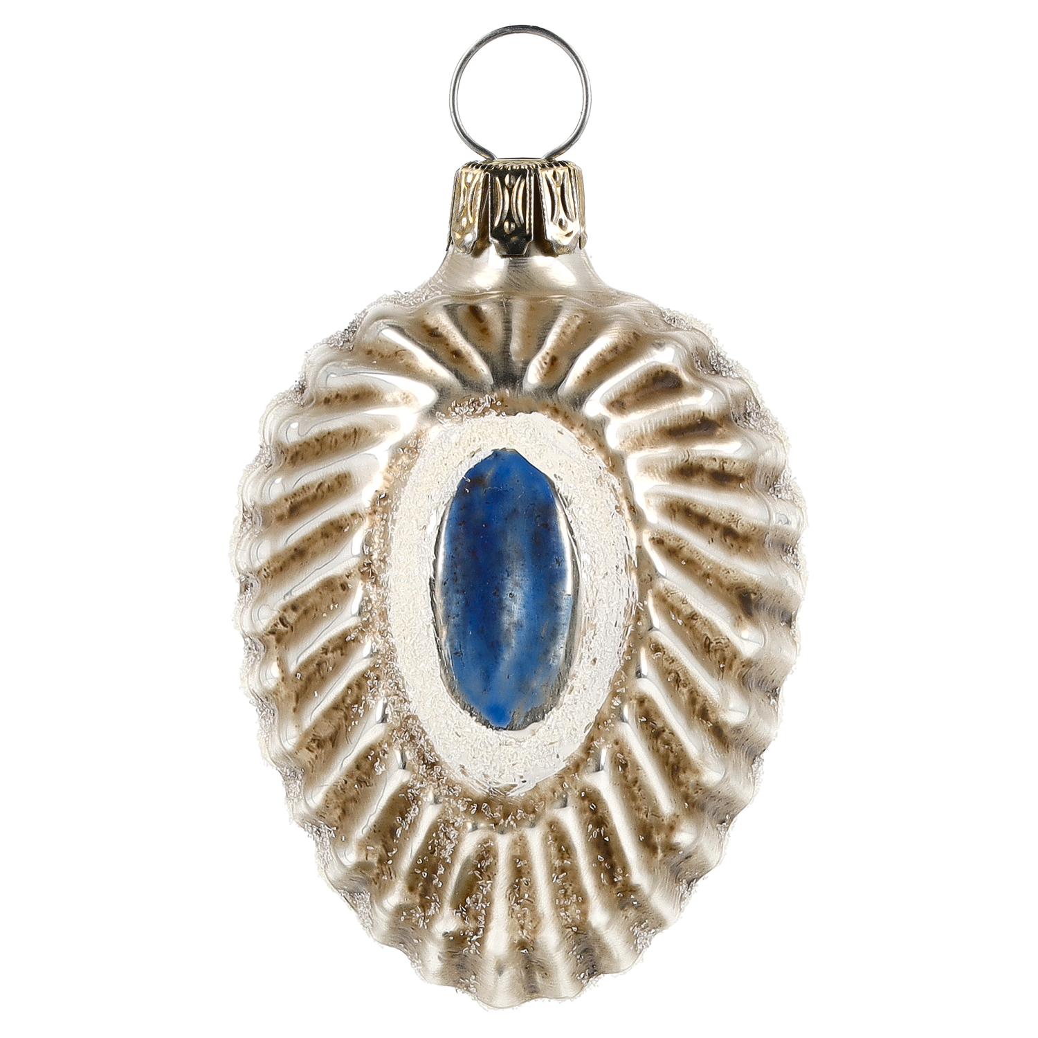 Ovale Vintage-Glaskugel silber mit blauem Medaillon