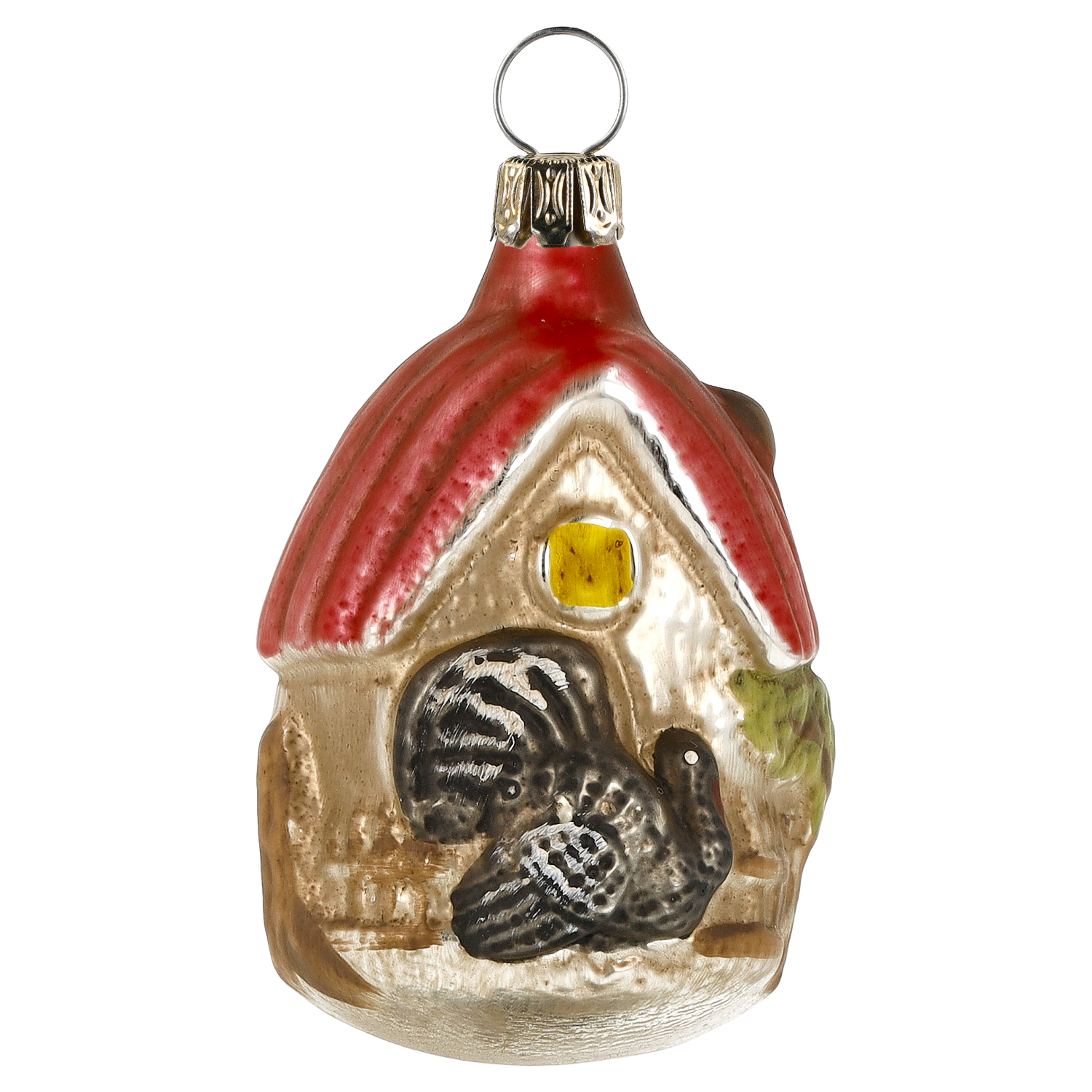Christbaumschmuck Glas-Haus mit Truthahn-Motiv