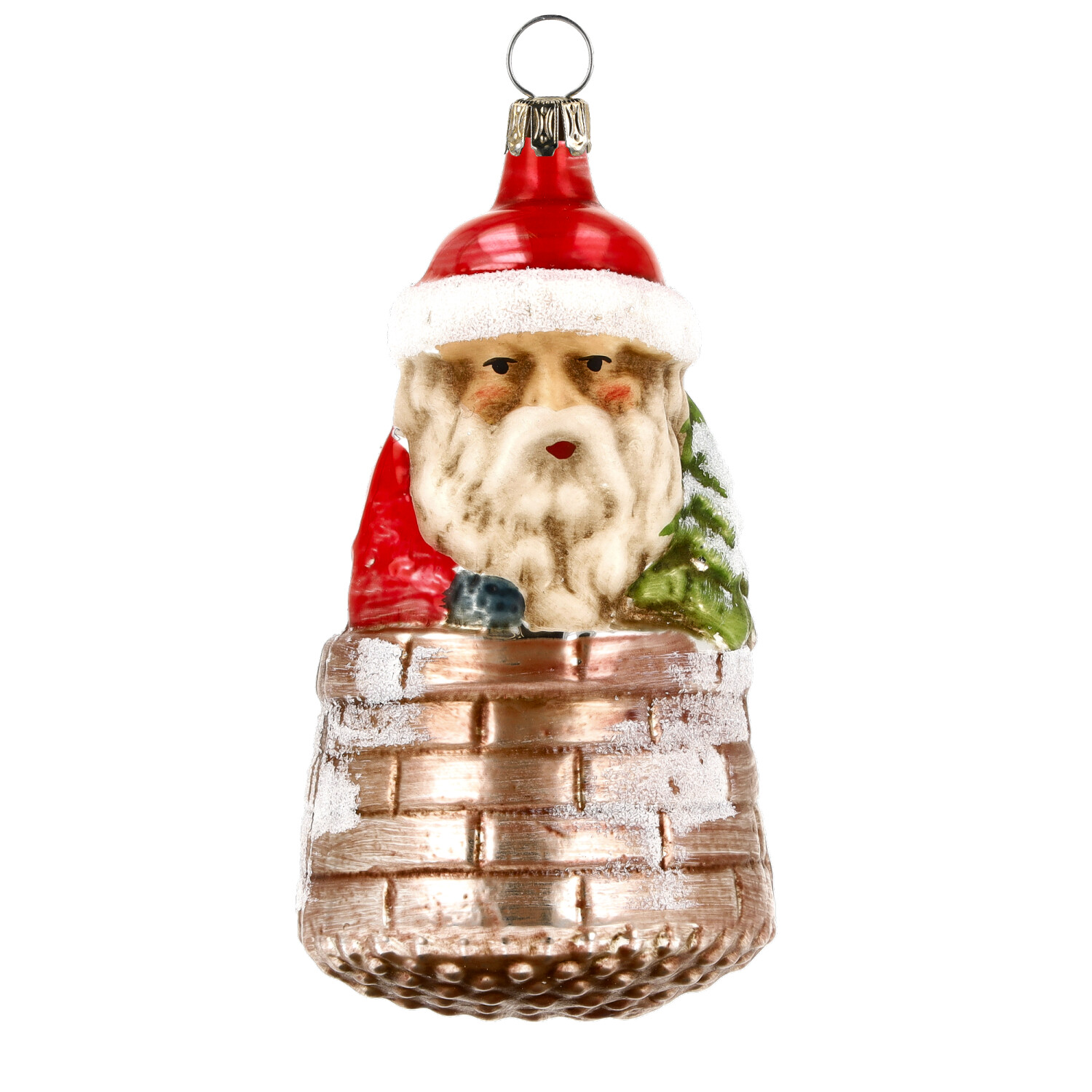 Retro Vintage style Christmas Glass Ornament - Santa with tree in chimney