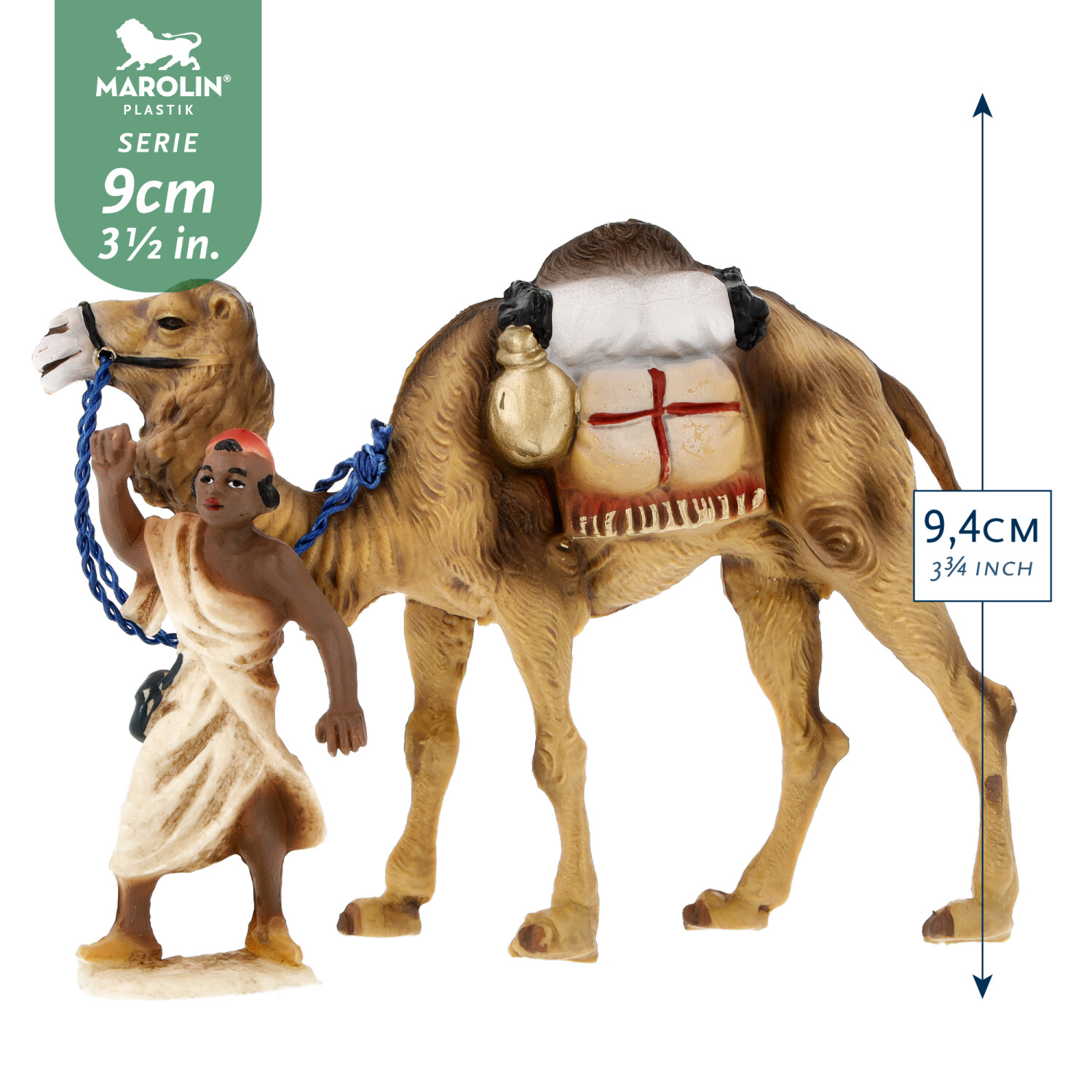 Kamel mit Gepäck + Treiber, zu 9cm Fig. (Kunststoff) - Marolin Plastik - Krippenfigur aus Kunststoff - made in Germany