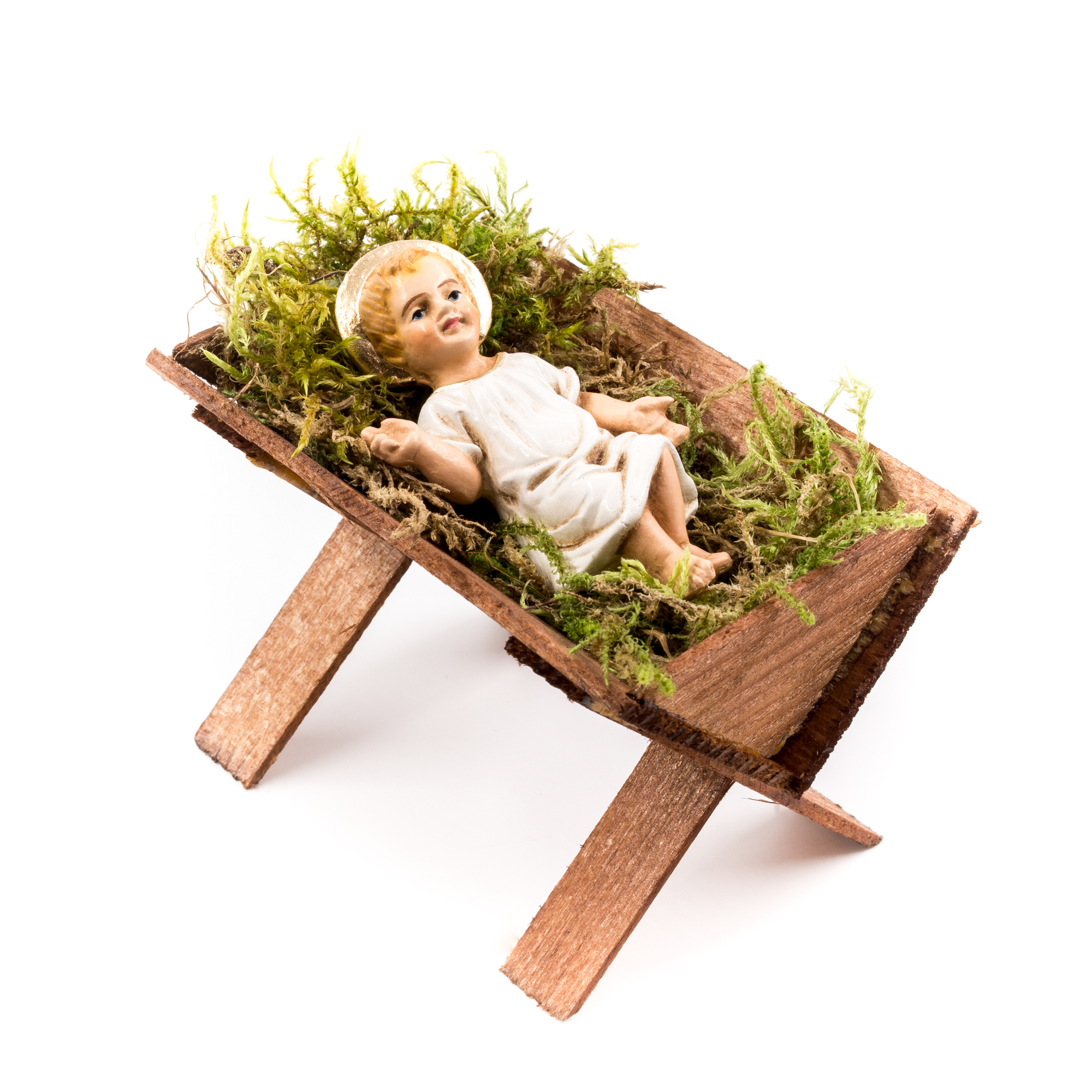 Wooden manger with Baby Jesus, to 6.75 in. figures