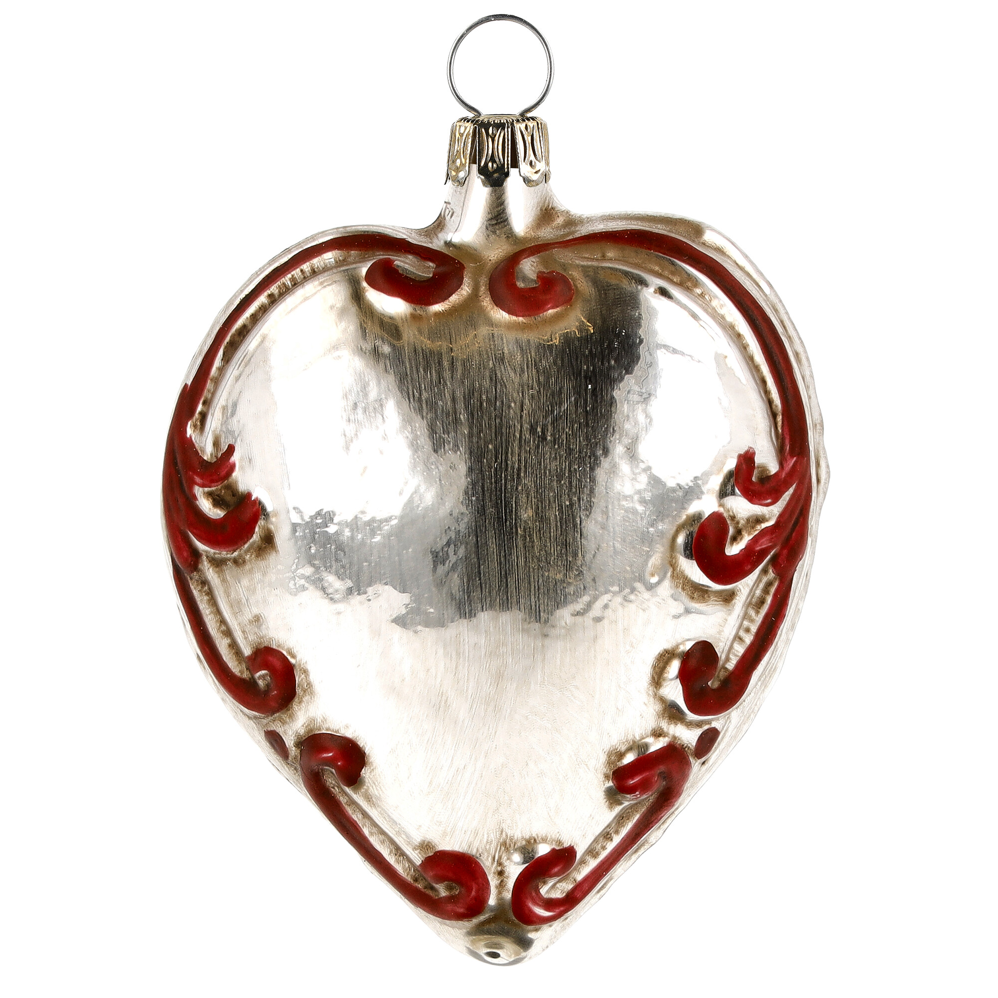 Retro Vintage style Christmas Glass Ornament - Heart with baroque ornaments