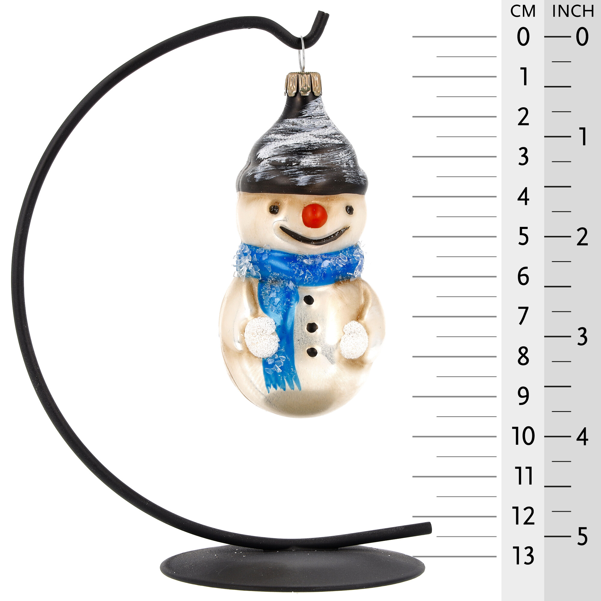 Glas-Schneemann-Anhänger mit blauem Schal, Weihnachtsdeko