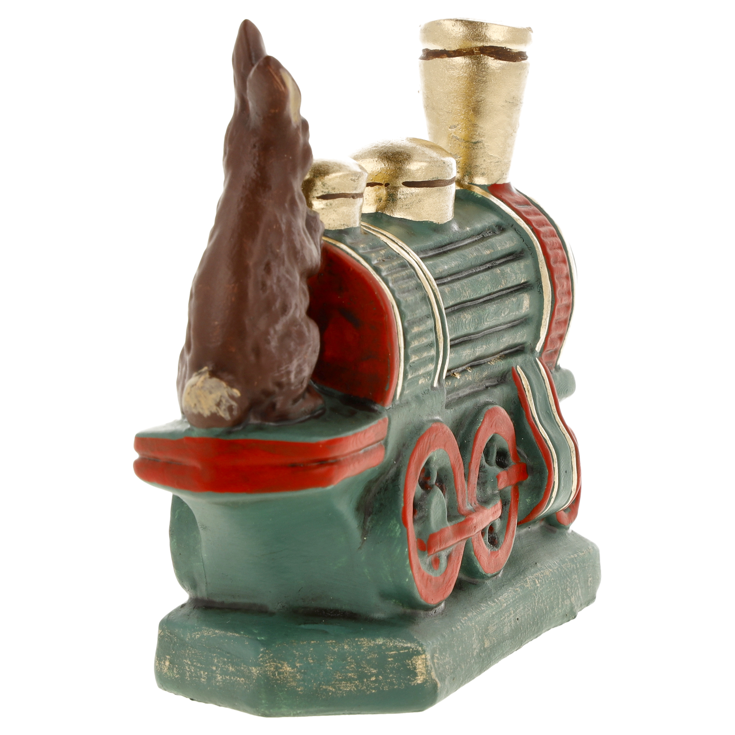 Weihnachtliche Dampfzug-Figur, grün-rot, mit Baum