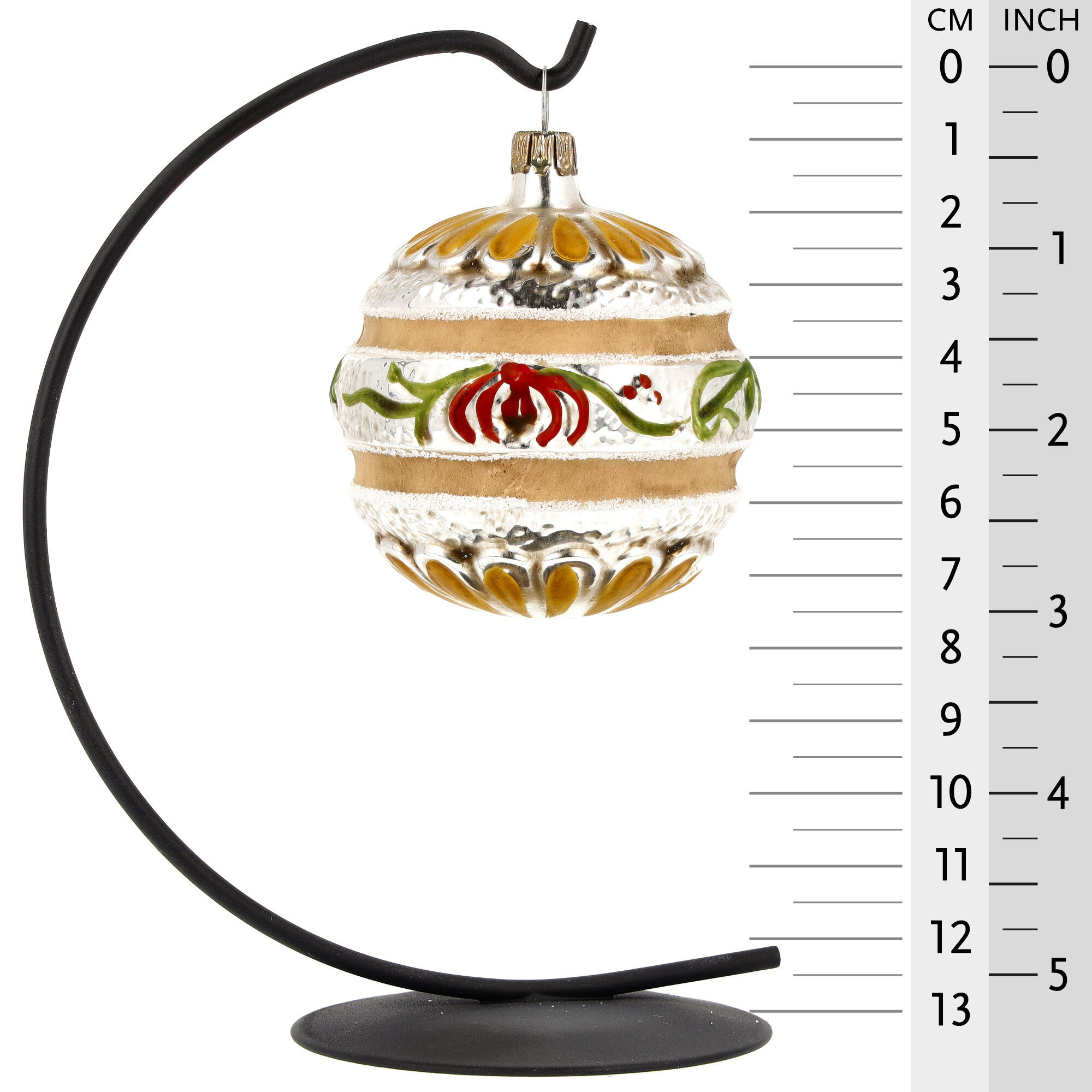 Retro Vintage style Christmas Glass Ornament - Ball with blossom band