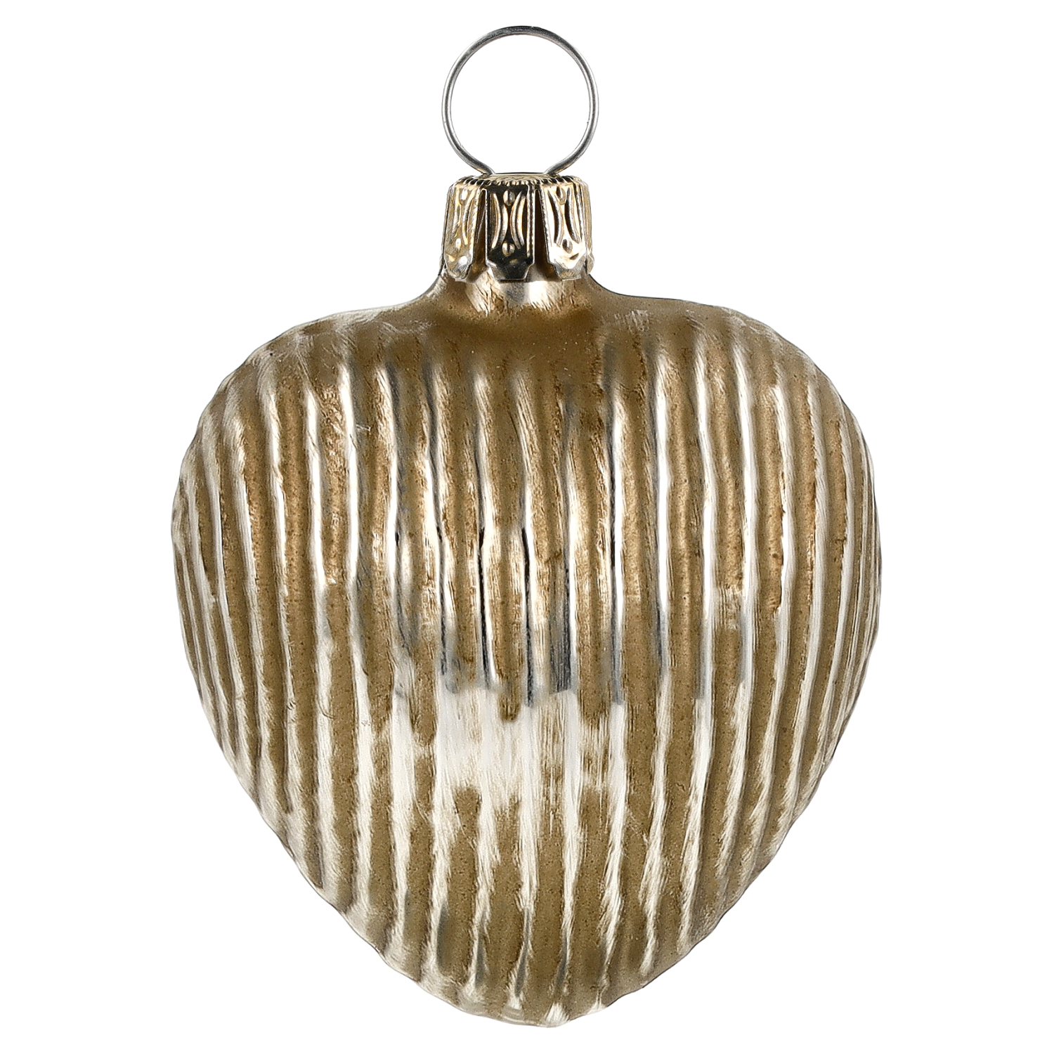 Goldenes Herz-Ornament aus Glas, gerippt