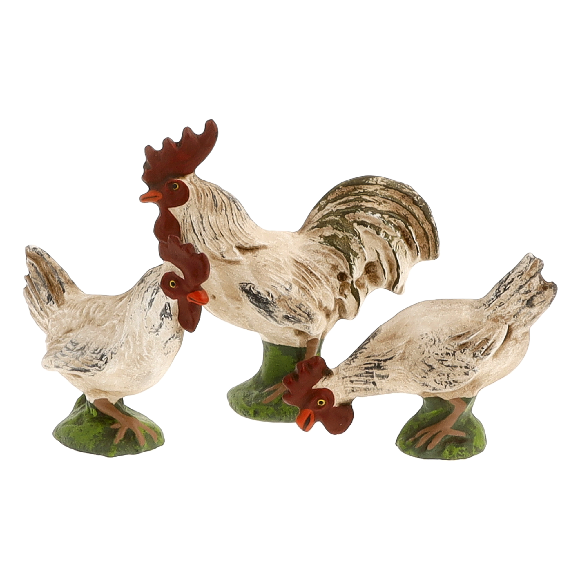 Hühnergruppe, weiß (Sockel) 3 Teile, zu 14 - 17cm Figuren