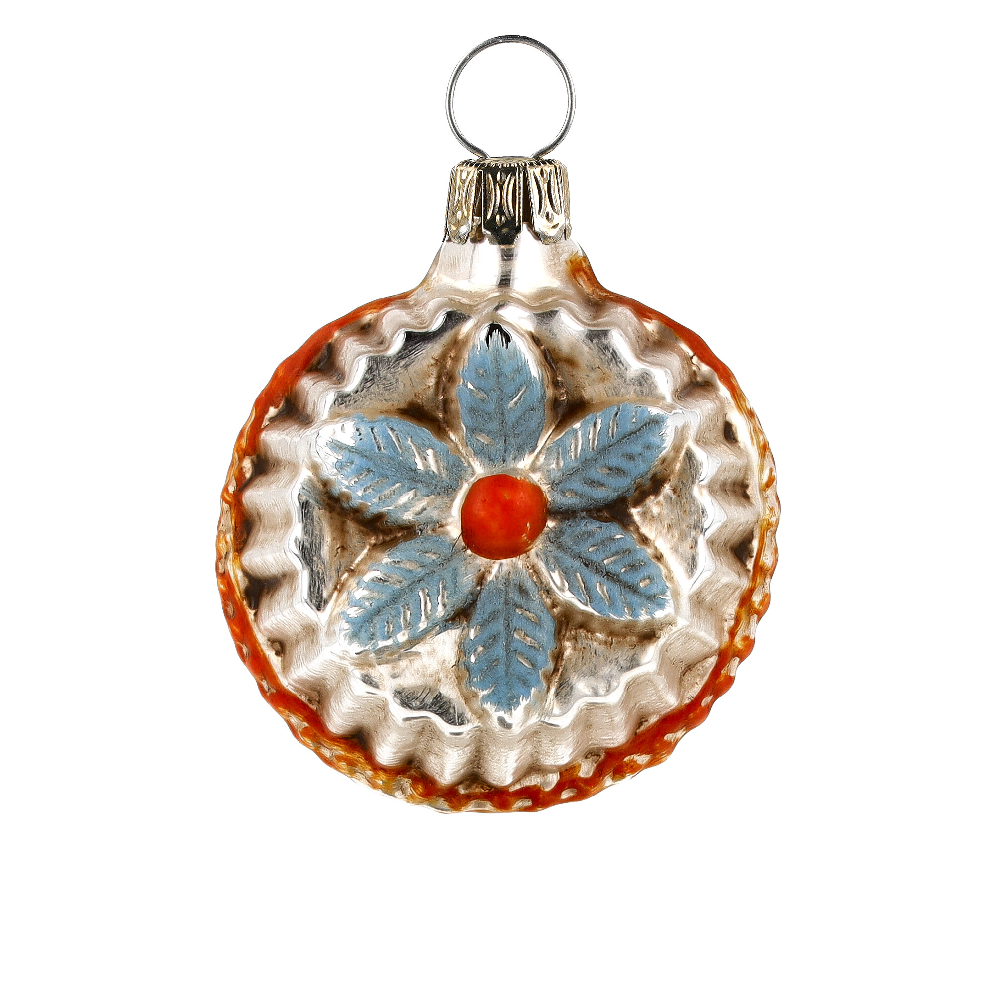 Retro Vintage style Christmas Glass Ornament - Blue blossom