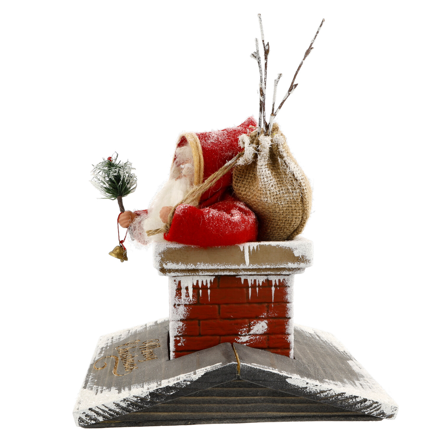 Weihnachtsmann im Schornstein - Marolin Papiermaché - made in Germany