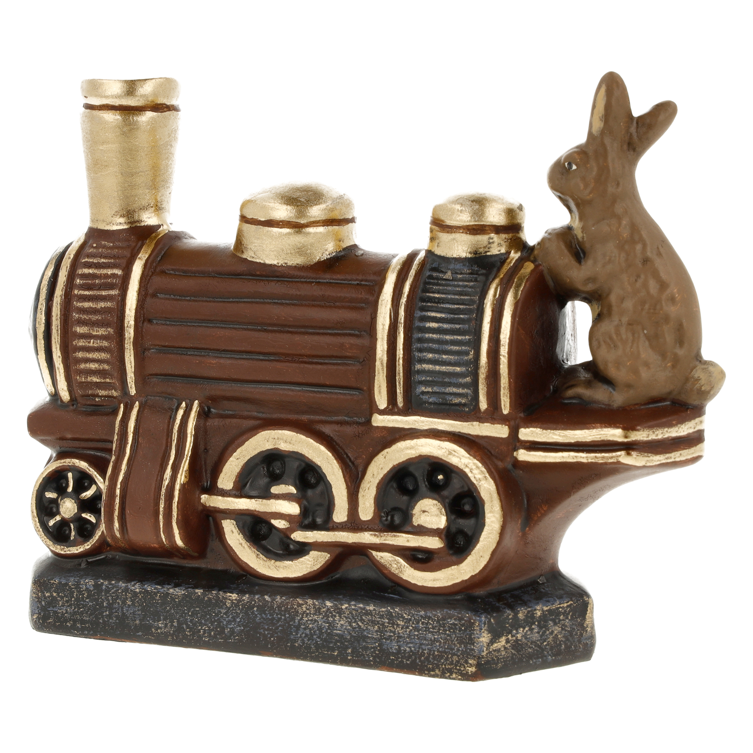 Figur Lokomotive mit Hase, braun-gold