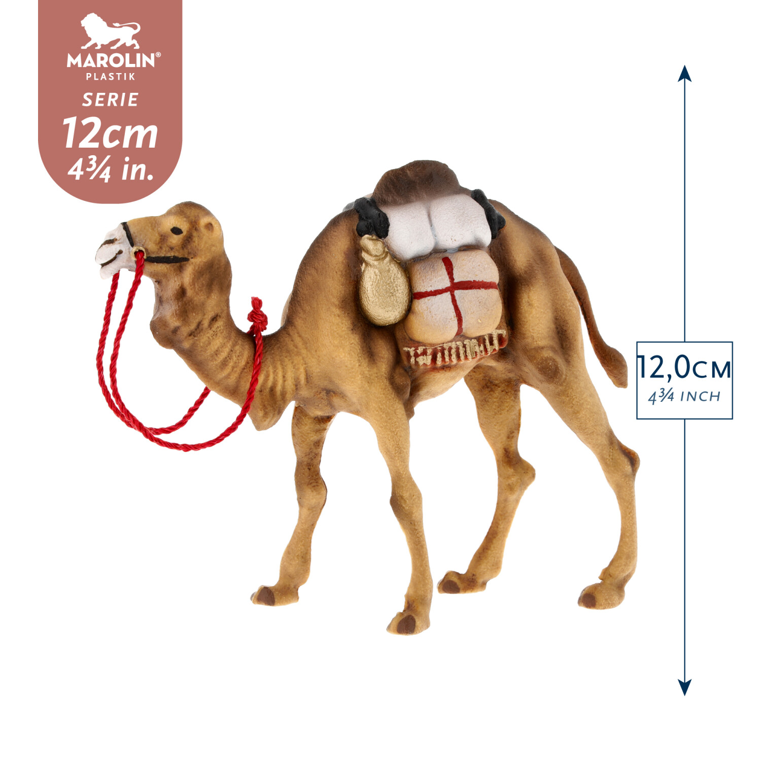 Kamel stehend mit Gepäck, zu 12cm Fig. (Kunststoff) - Marolin Plastik - Krippenfigur aus Kunststoff - made in Germany