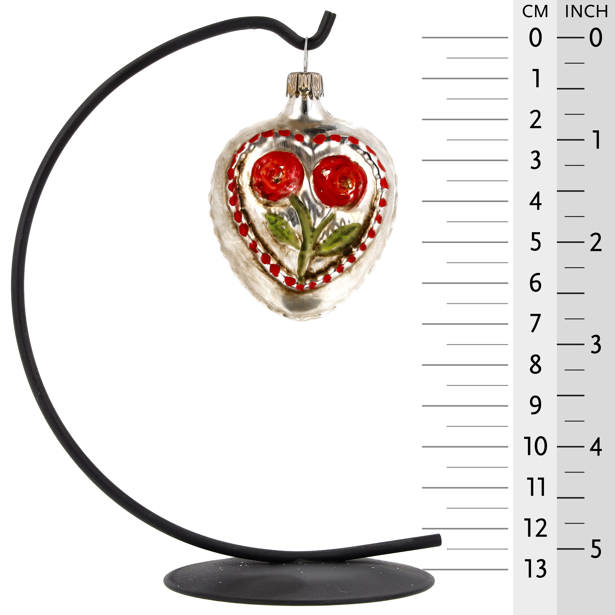 Retro Vintage style Christmas Glass Ornament - Rose heart with knobs and star