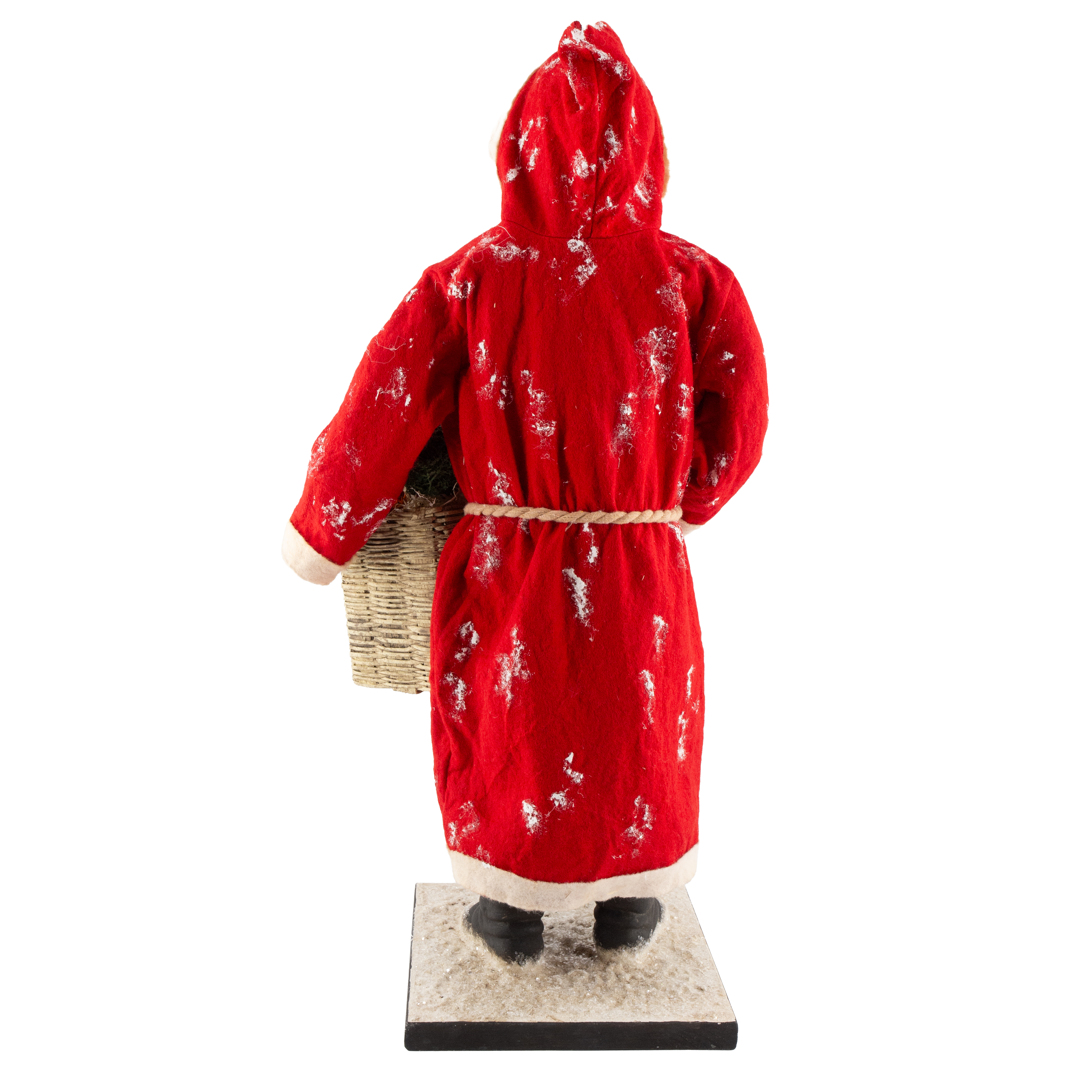 Deko-Weihnachtsmann in rotem Mantel mit Korb, hinten
