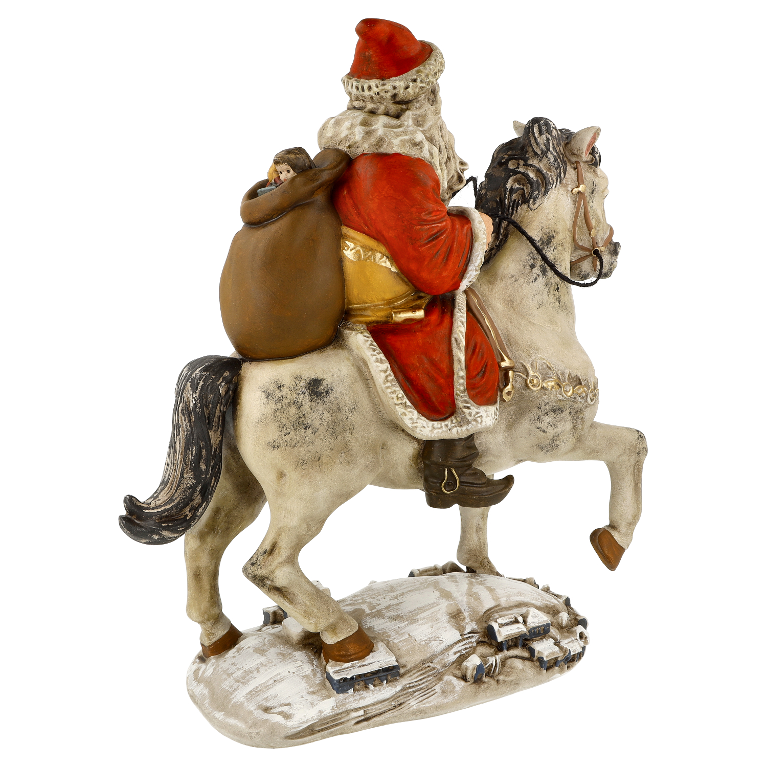 Figurine of St Nicholas riding a horse, gift sack
