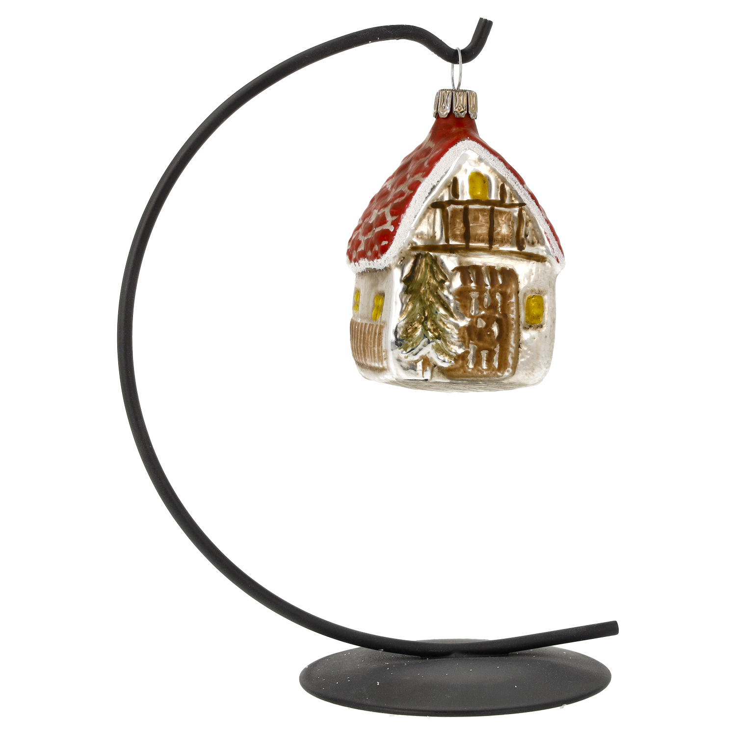 MAROLIN Glas-Waldhaus, glimmernd patiniert, Baumschmuck