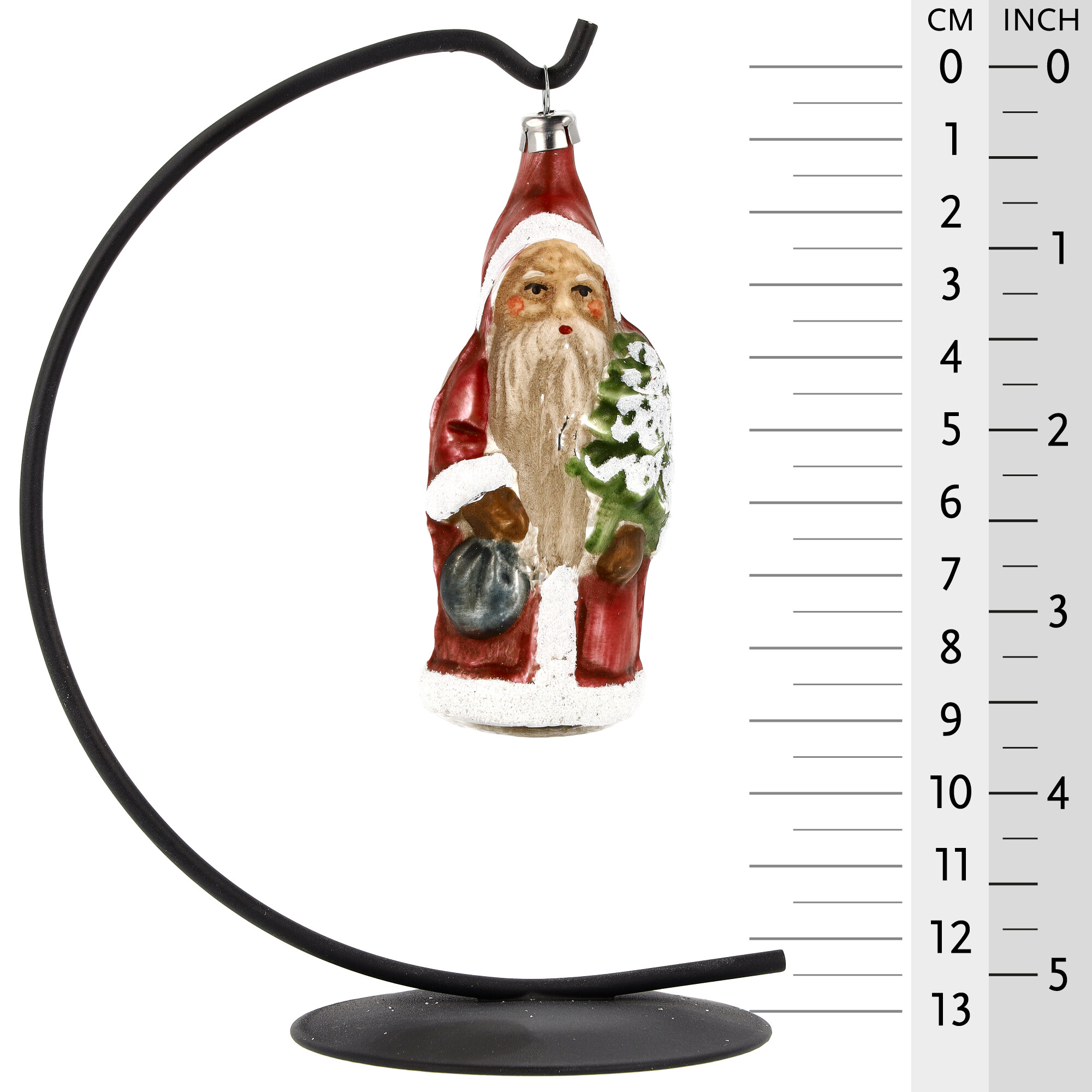 Retro Vintage style Christmas Glass Ornament - Little Santa Claus with backpack and tree