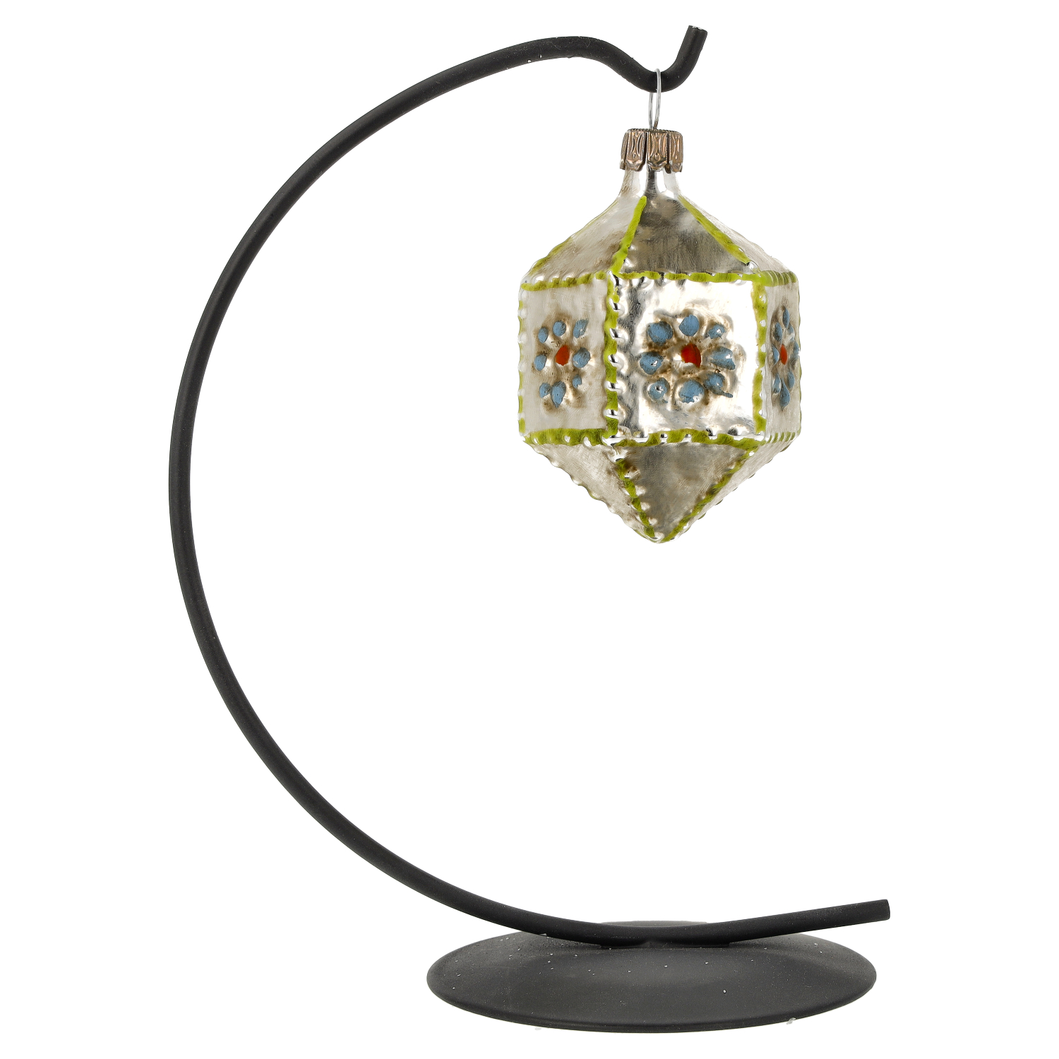 Glas Miniatur Sechseck mit Noppen blau, patiniert – Marolin
