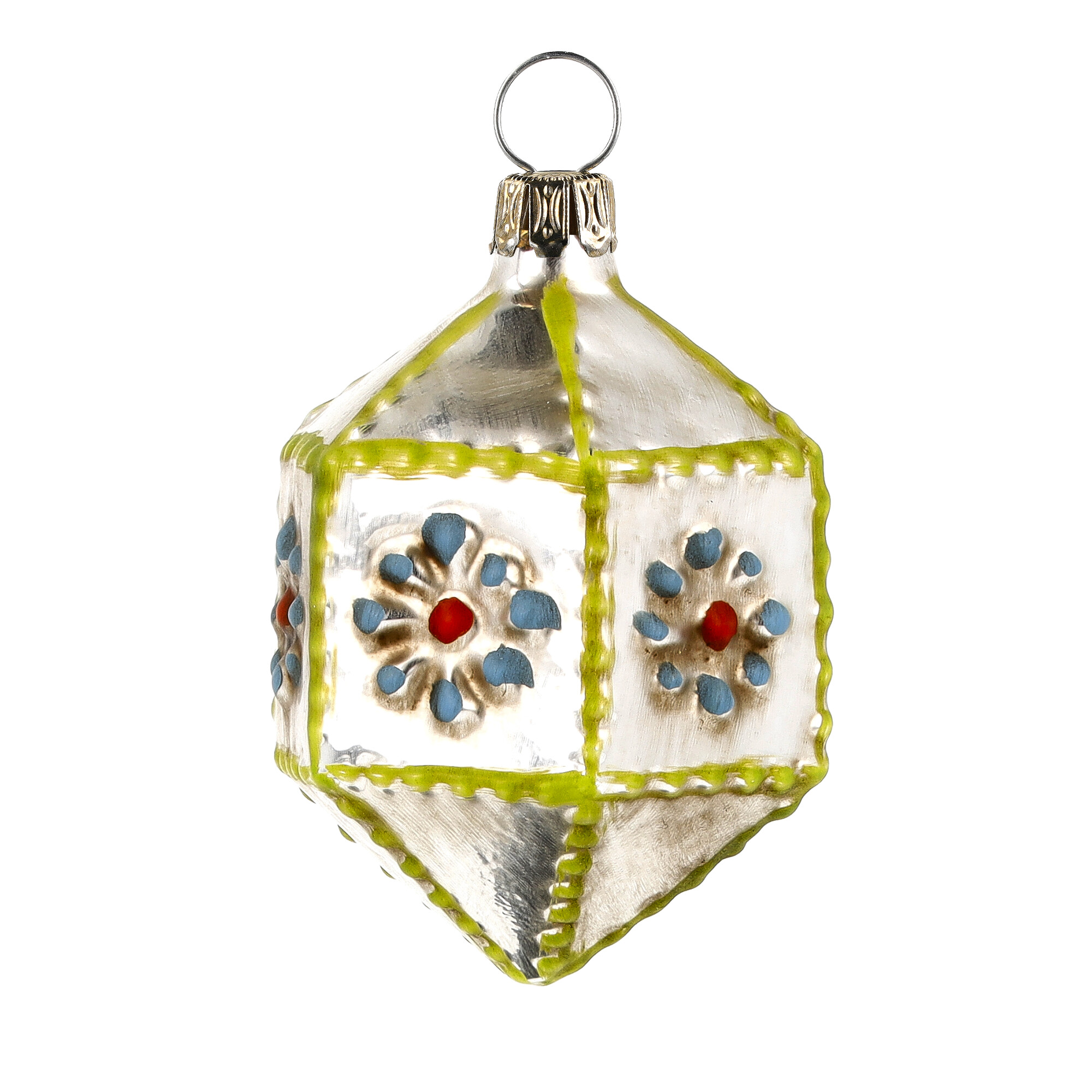 Retro Vintage style Christmas Glass Ornament - Hexagon with knobs