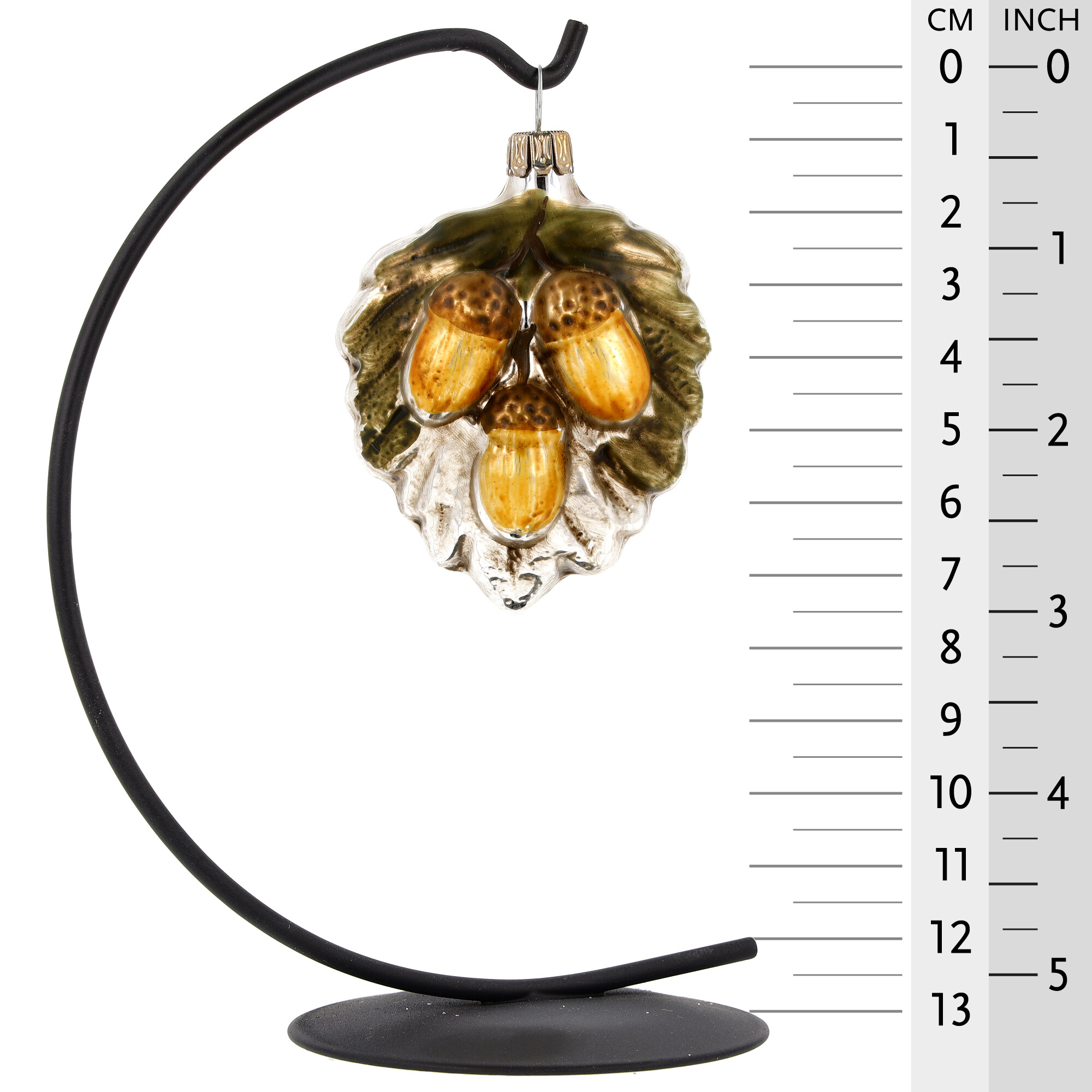 Retro Vintage style Christmas Glass Ornament - Oak leaf with acorns