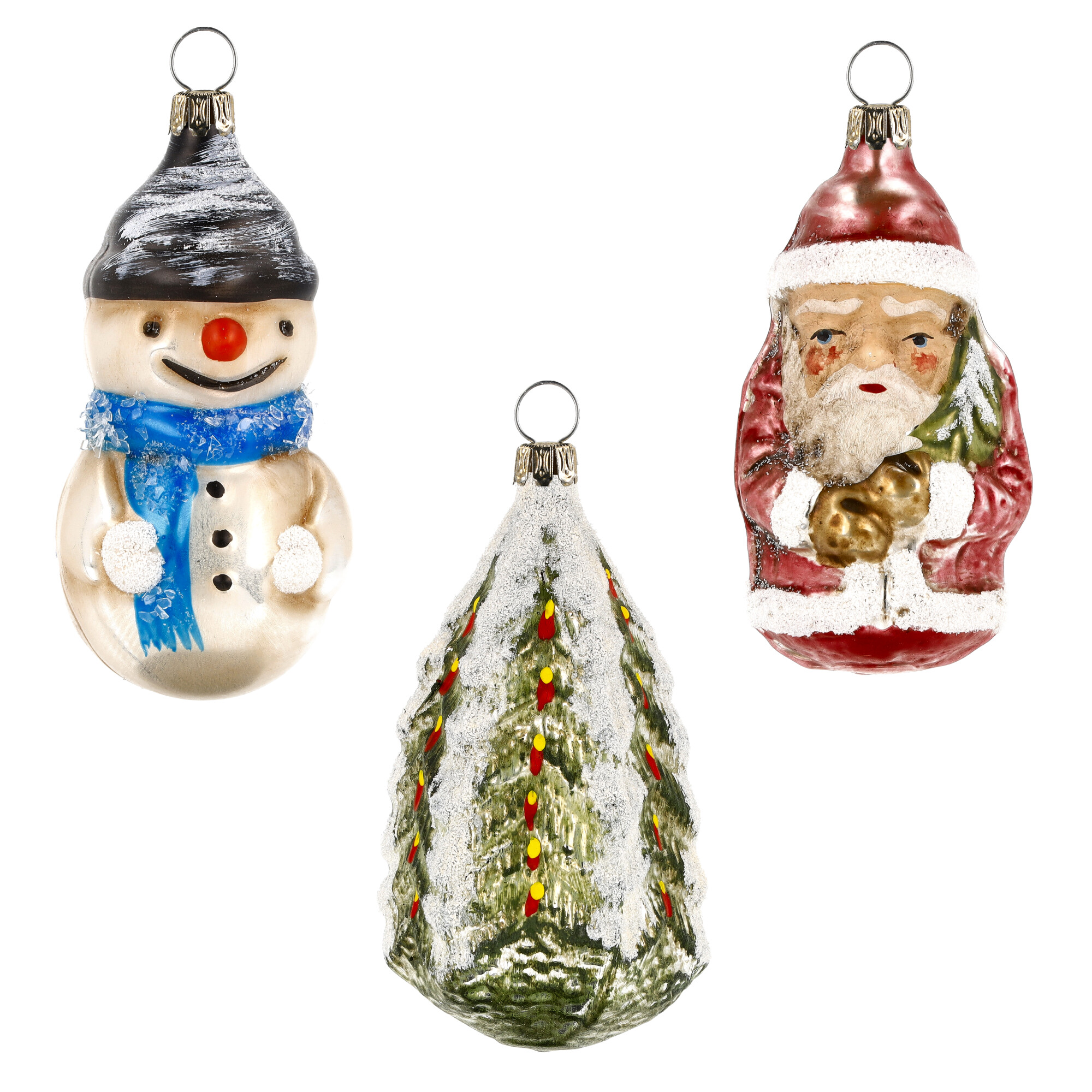 Glasanhänger Schneemann, Weihnachtsmann und Tannenbaum