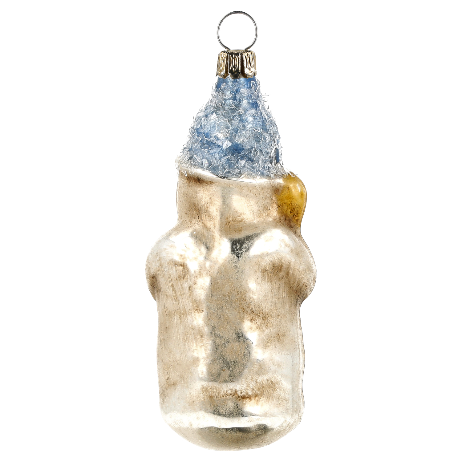 Christbaumanhänger aus Glas, gold mit blauer Spitze