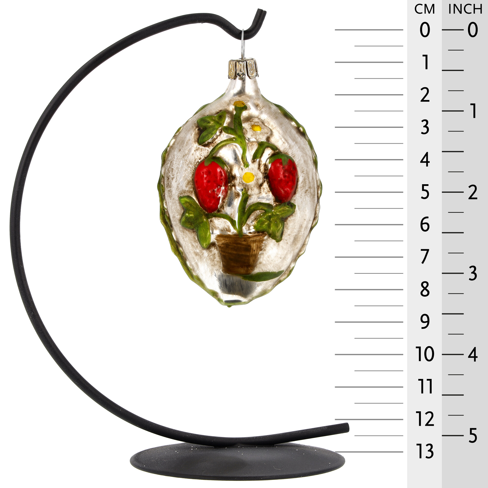 Retro Vintage style Christmas Glass Ornament - Egg with flowerpot and strawberries
