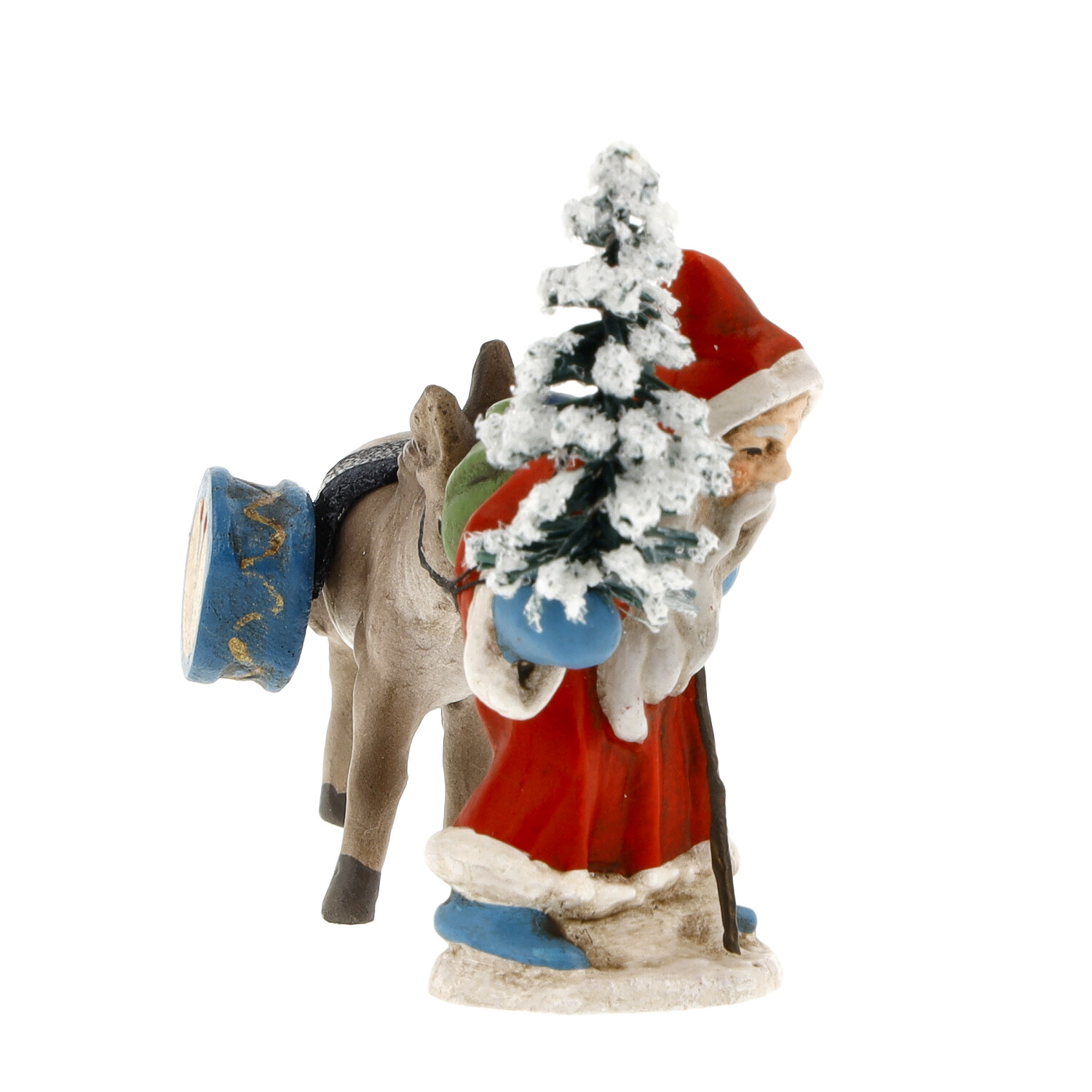 Miniature Santa with donkey - Marolin Papermaché - made in Germany