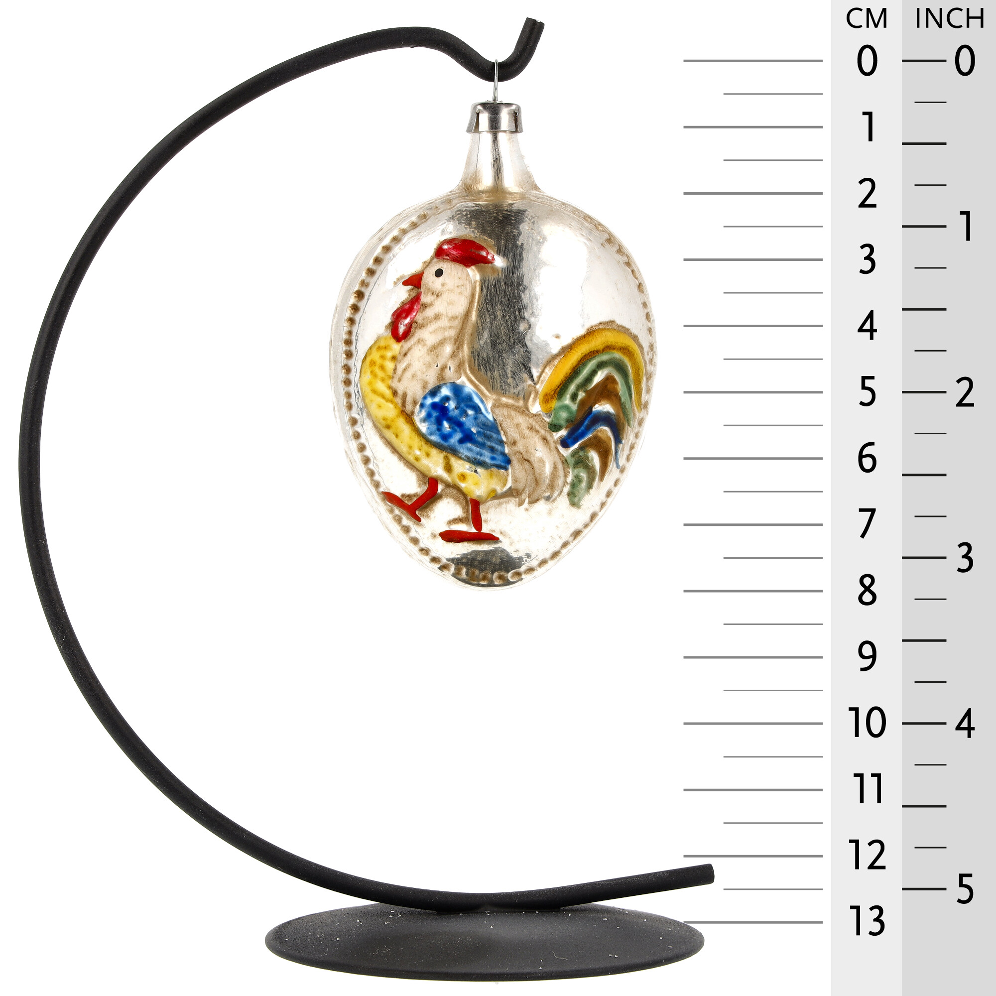 Retro Vintage style Christmas Glass Ornament - Egg with rooster