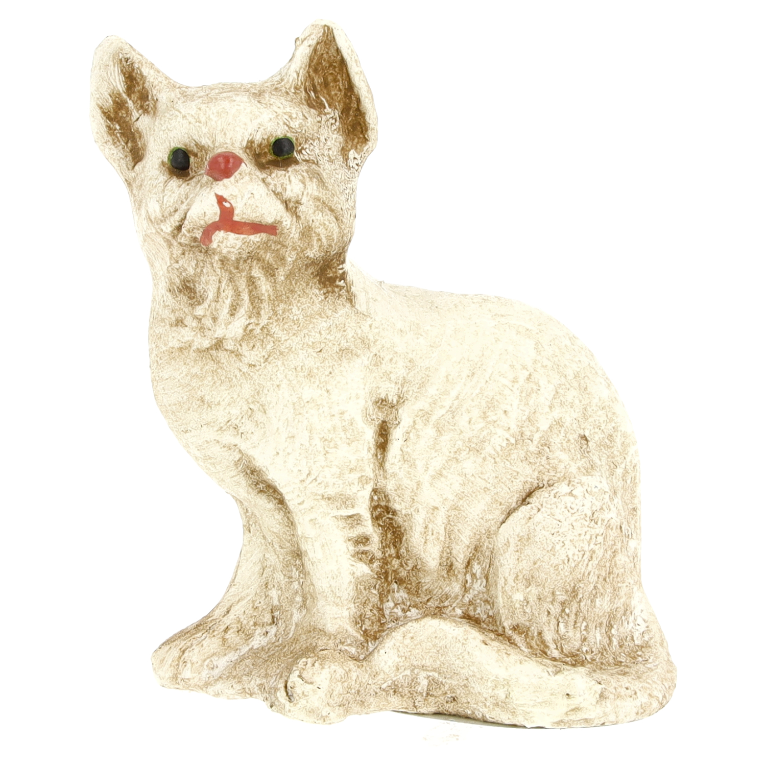Sitzende cremefarbene Katzenfigur mit Vintage-Look – dekorative Statue für Wohnzimmer, Flur oder Garten, detailreich gearbeitet.