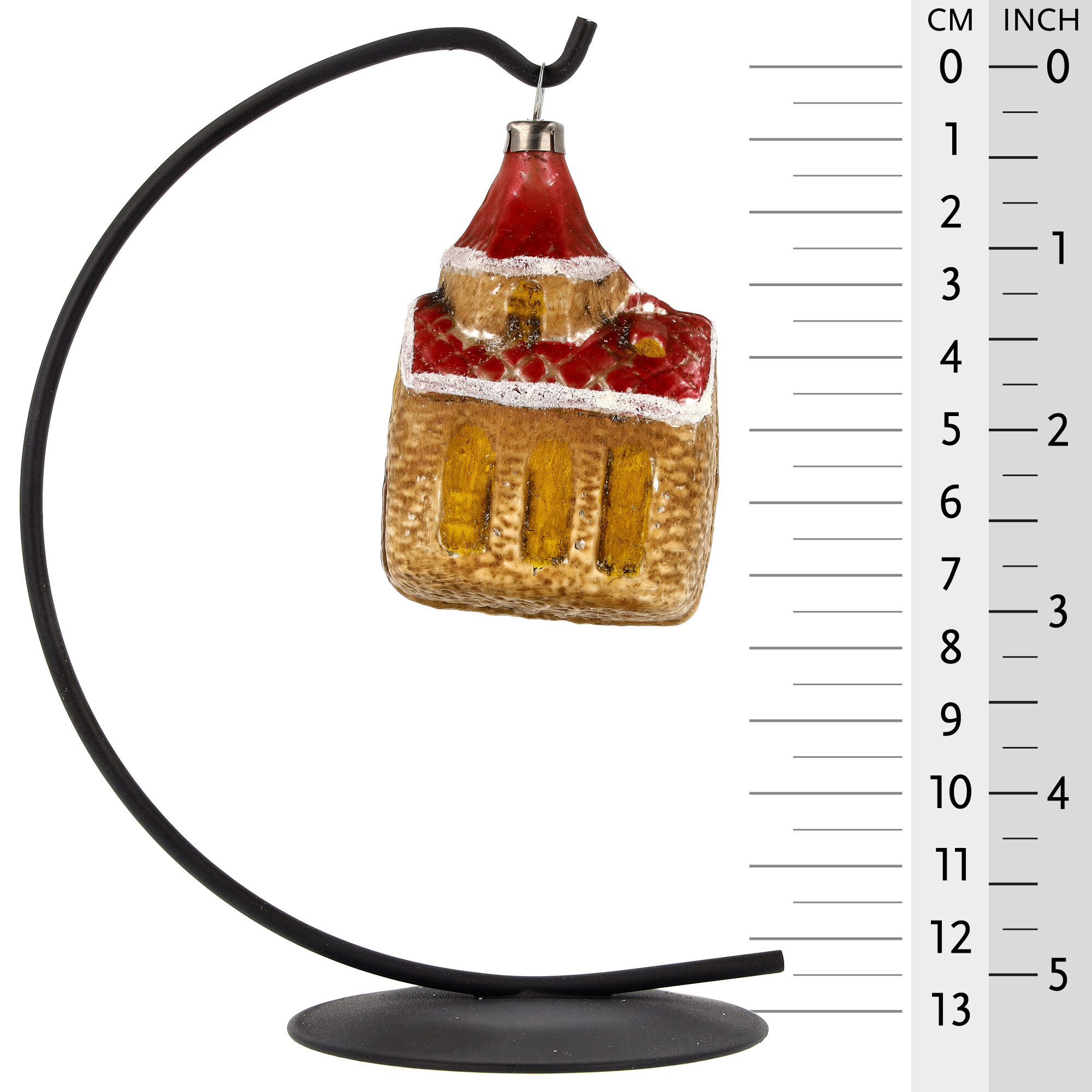 Retro Vintage style Christmas Glass Ornament - Church with red roof
