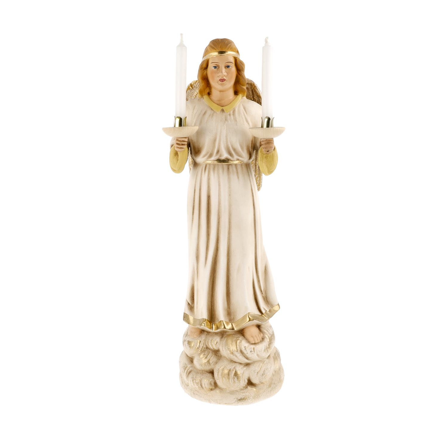 Angel with candles, antique white, large size