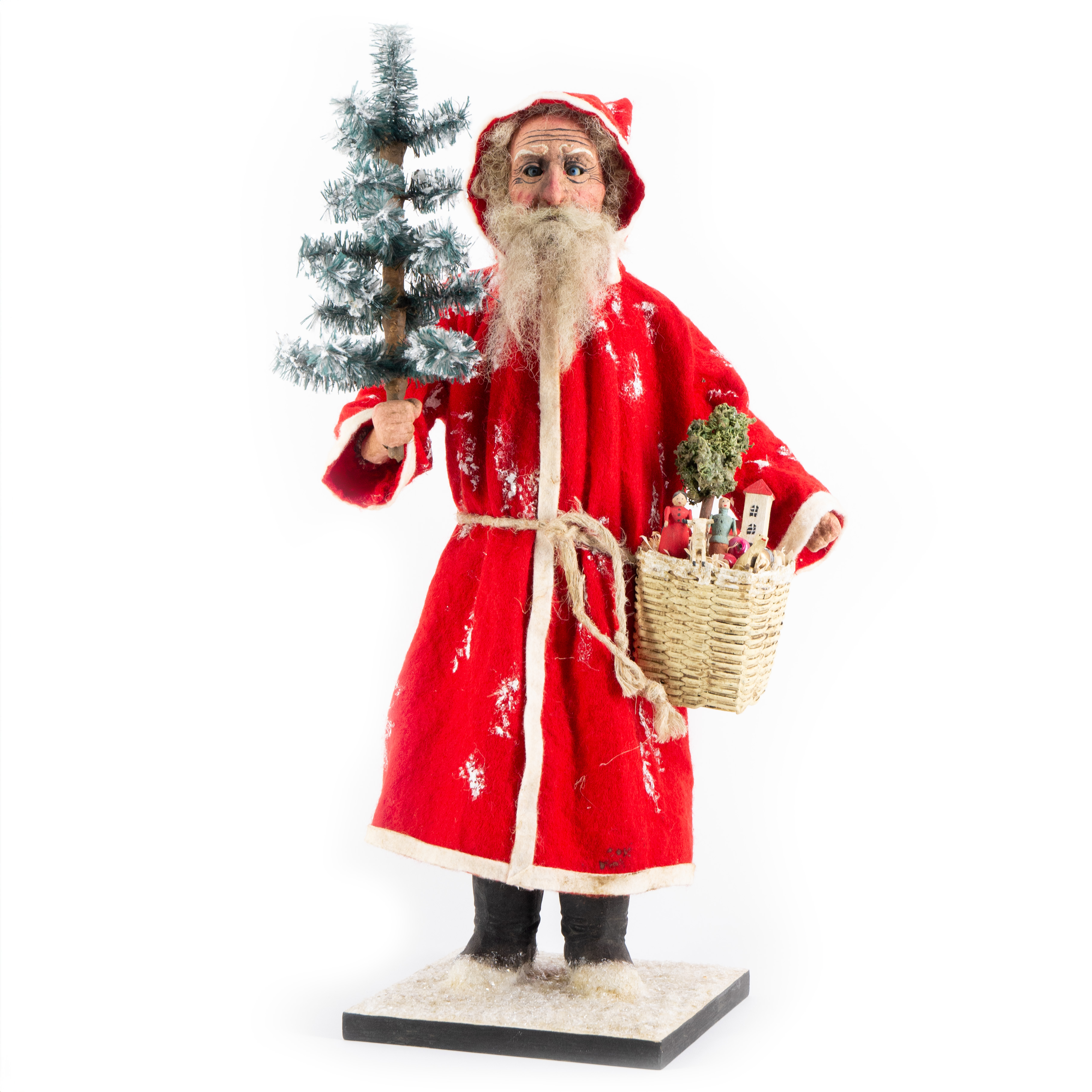 Candy Container Santa Claus with red felt coat, basket and toys, H=40cm